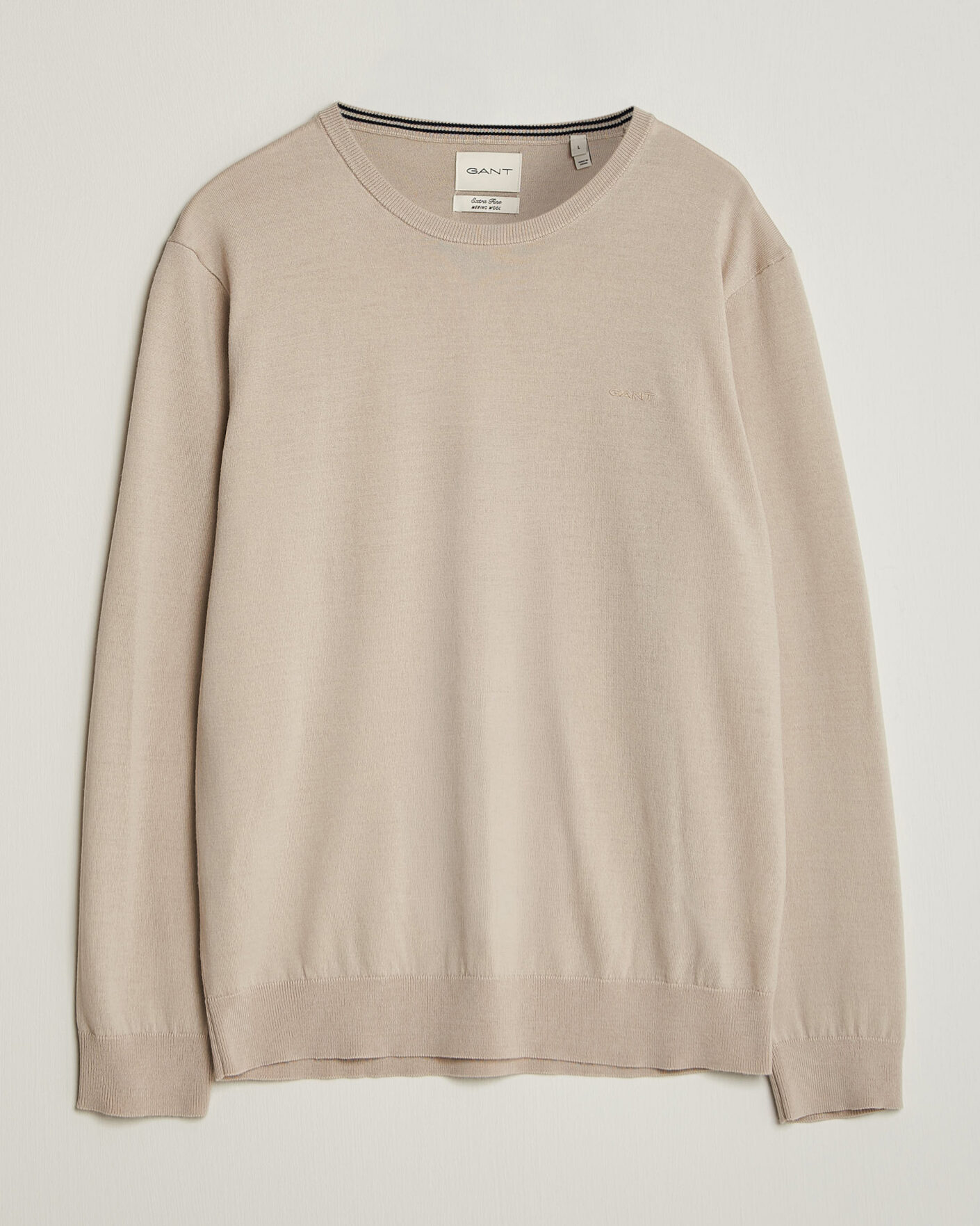 Men | Sweaters & Knitwear | Gant | Extrafine Merino Knitted Crew Neck Clay Beige