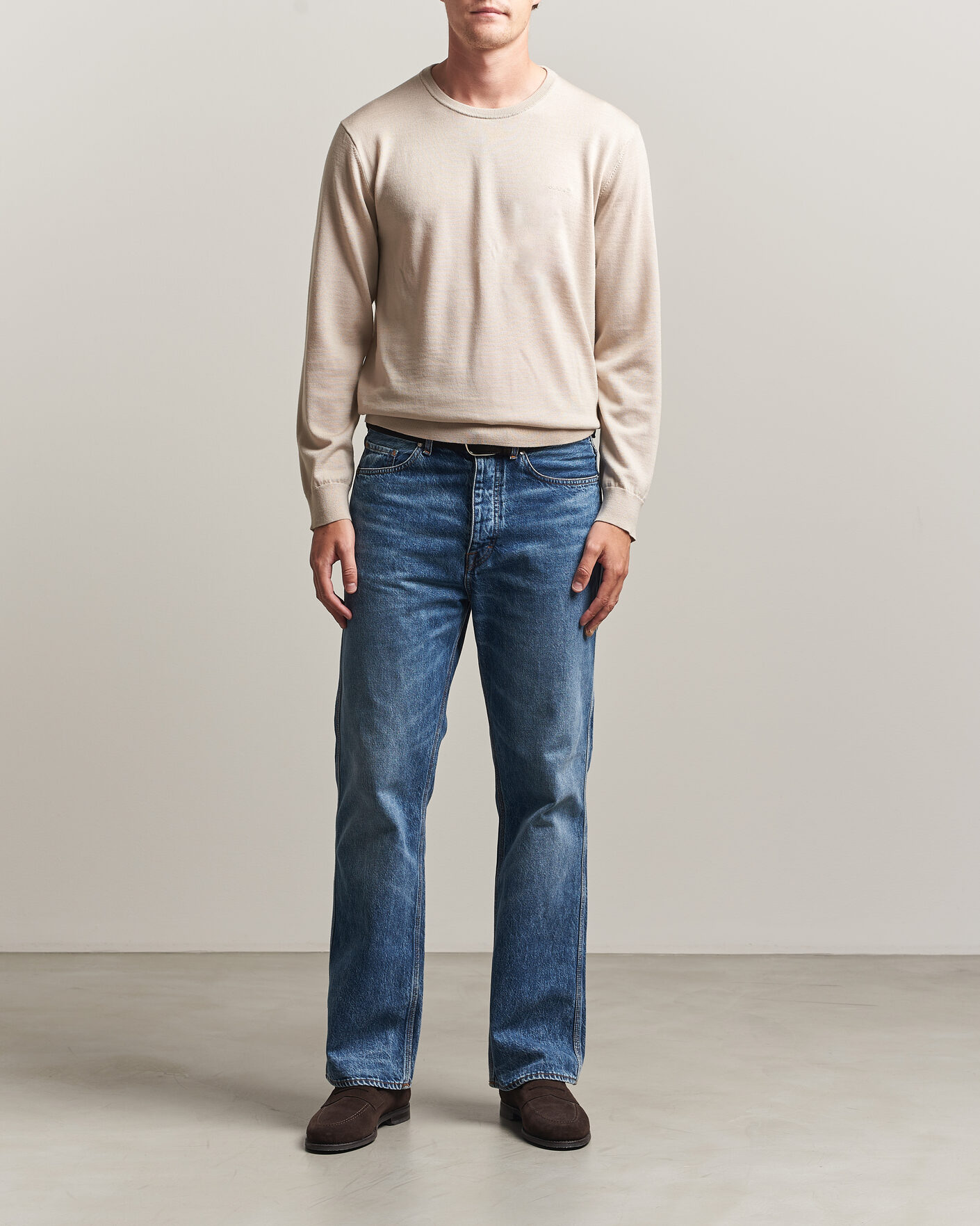 Men | Sweaters & Knitwear | Gant | Extrafine Merino Knitted Crew Neck Clay Beige