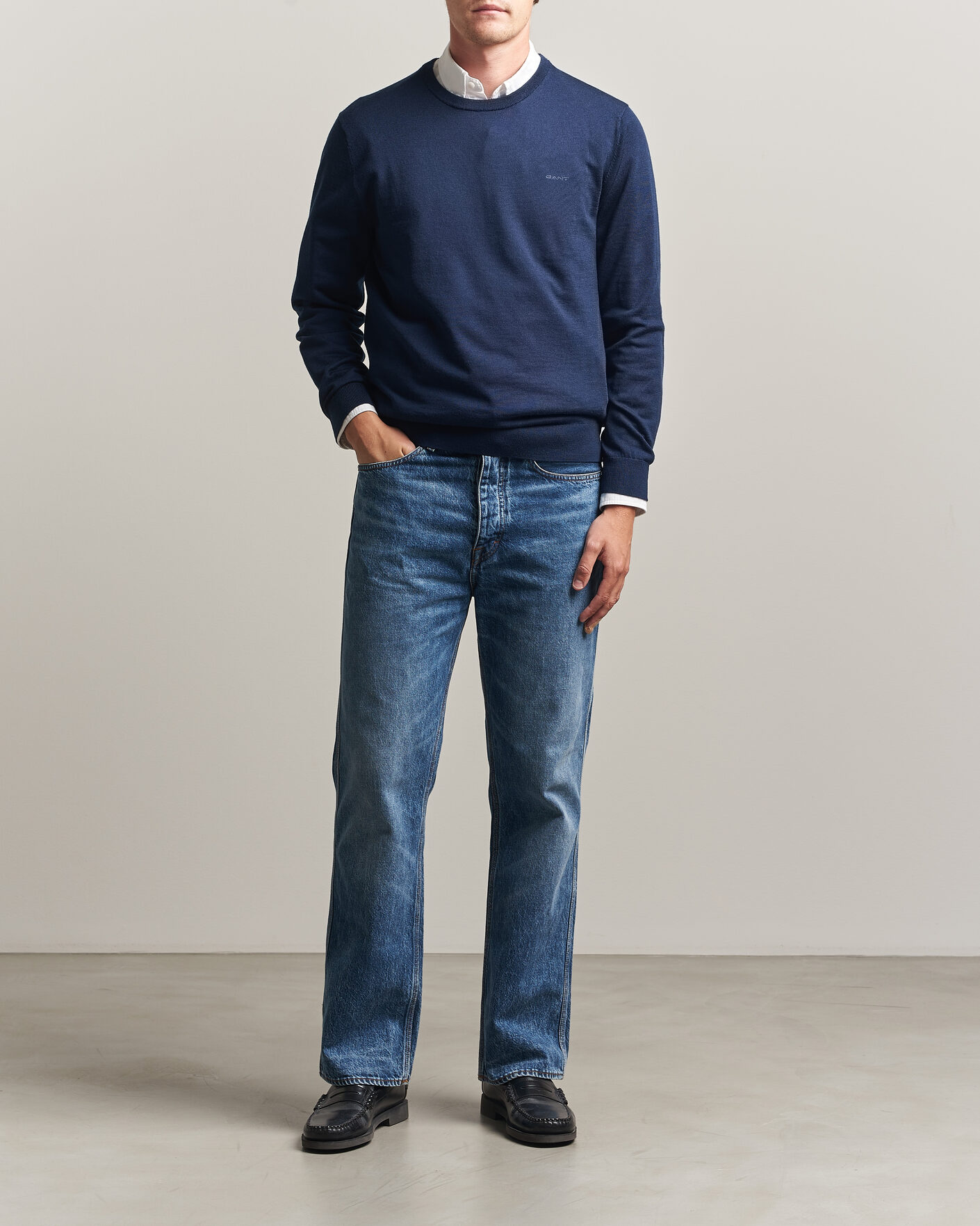 Men | Sweaters & Knitwear | Gant | Extrafine Merino Knitted Crew Neck Marine