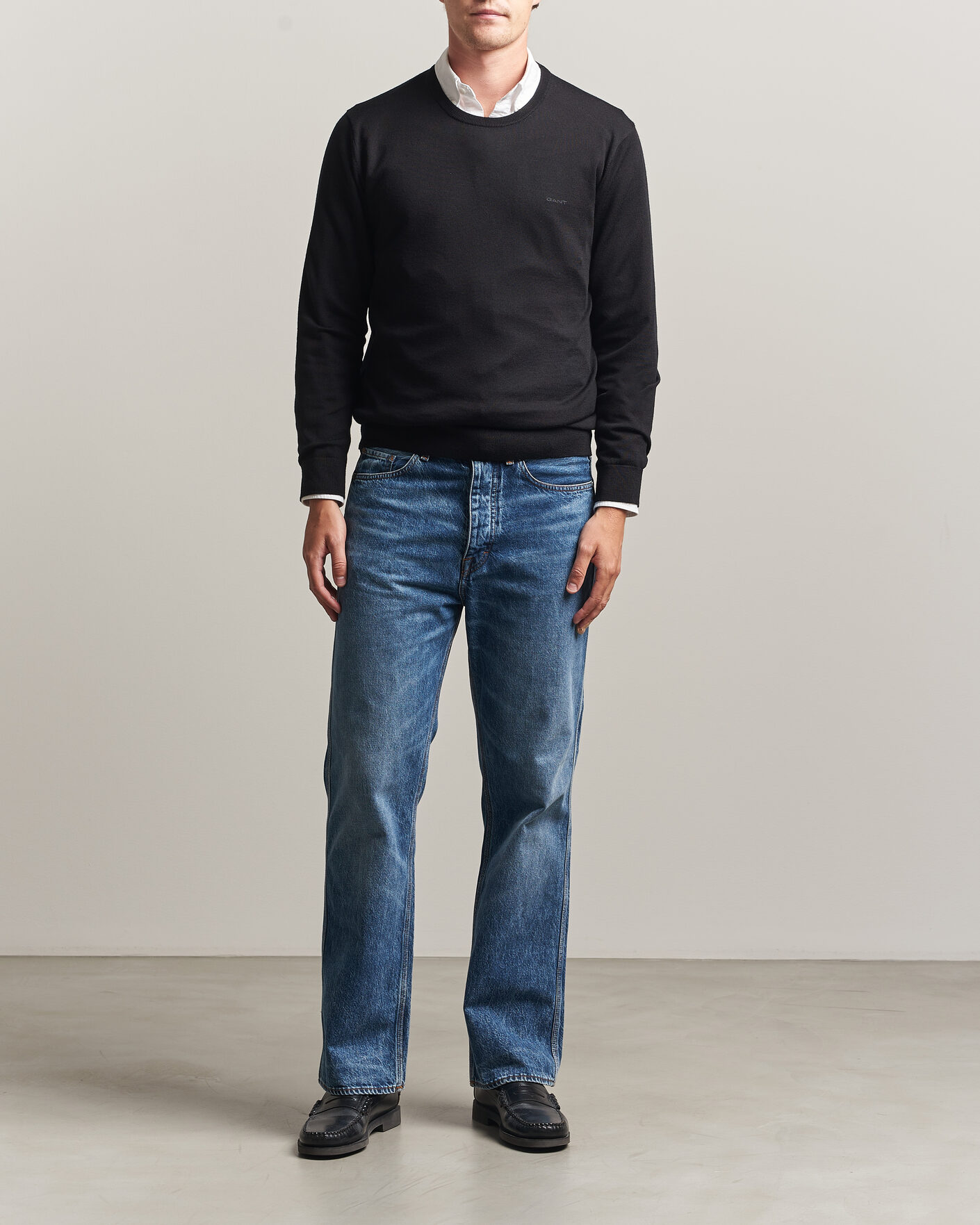 Men | Sweaters & Knitwear | Gant | Extrafine Merino Knitted Crew Neck Black