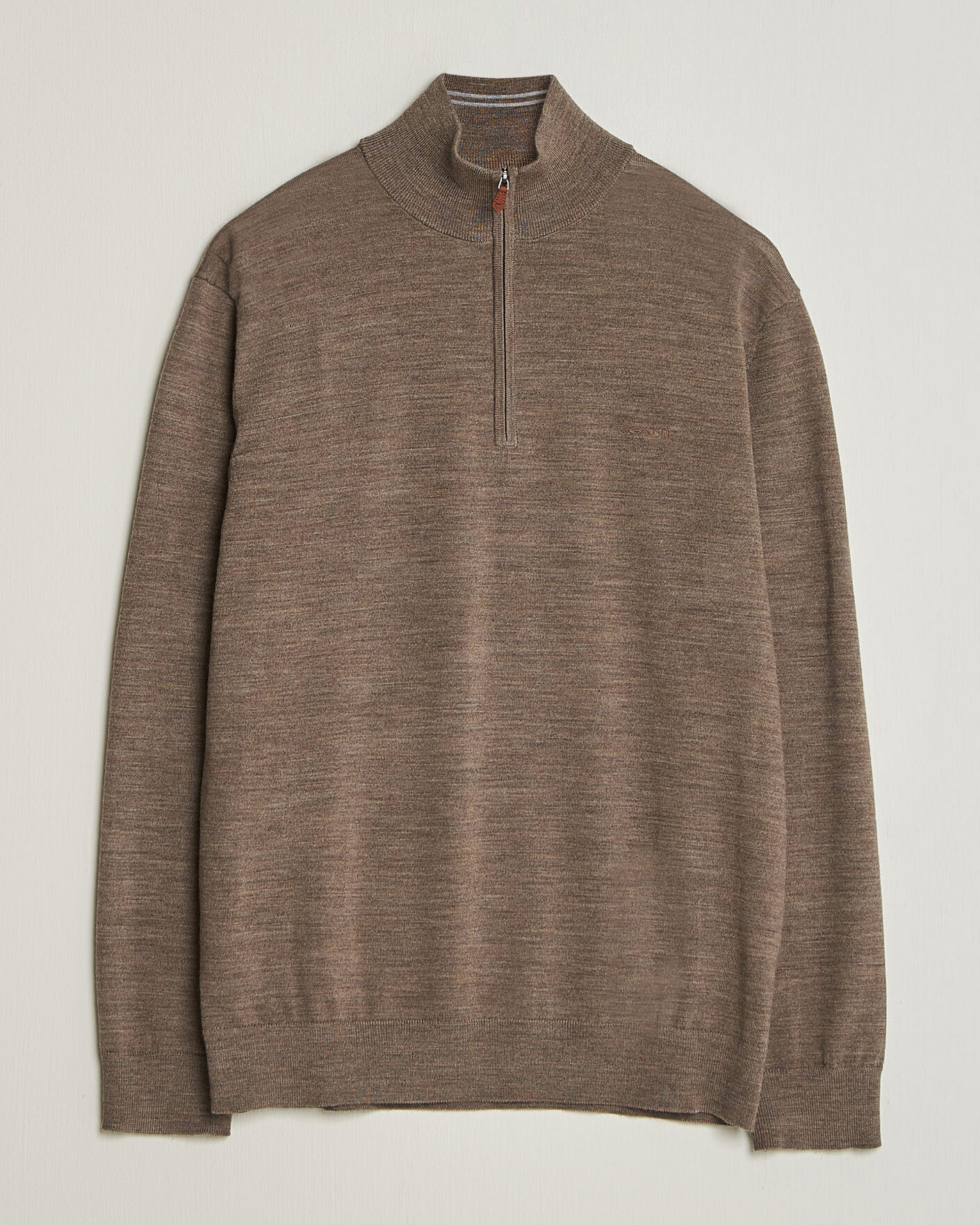 Men | Sweaters & Knitwear | Gant | Extrafine Merino Knitted Half Zip Dark Hazelnut Melange