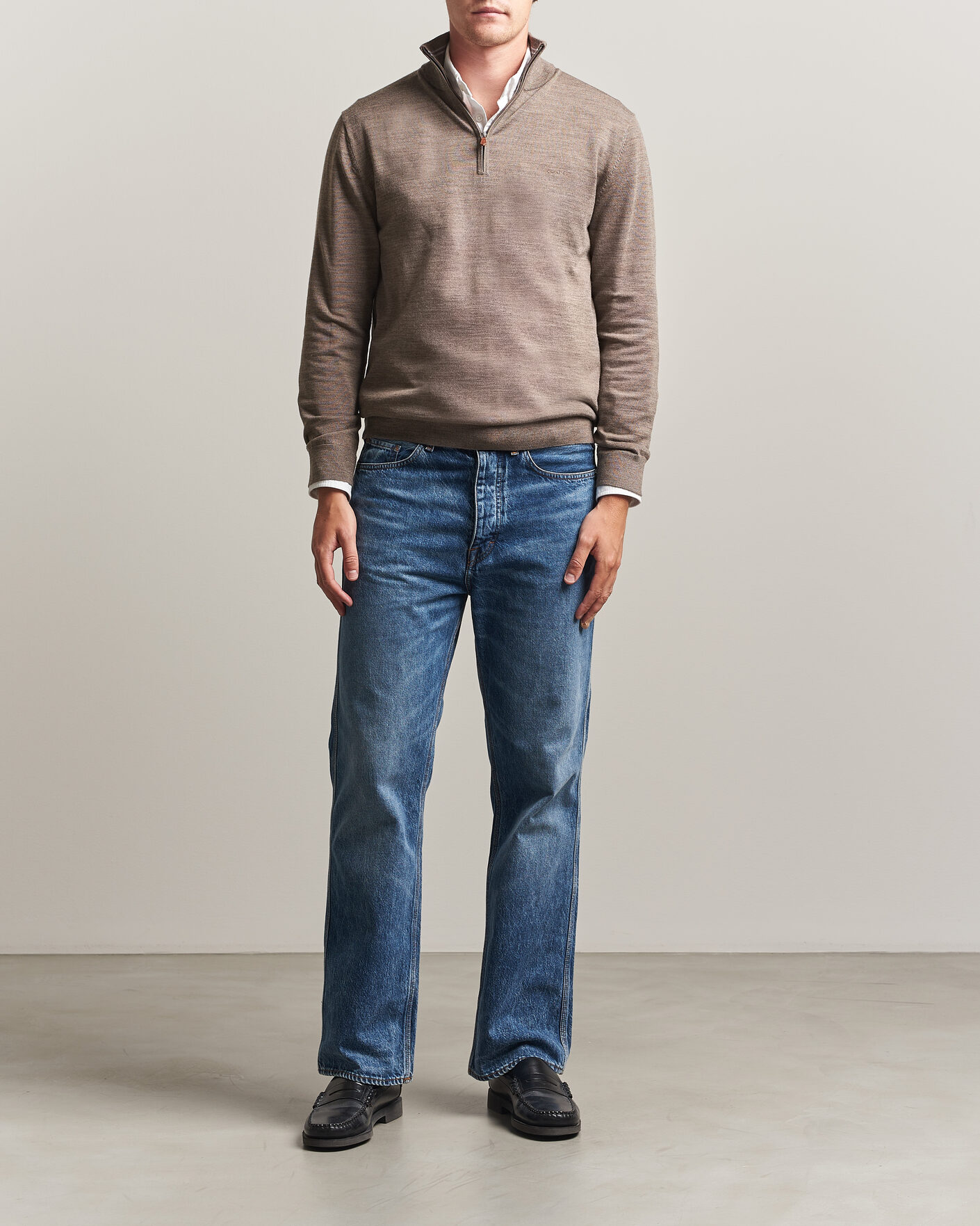 Men | Sweaters & Knitwear | Gant | Extrafine Merino Knitted Half Zip Dark Hazelnut Melange