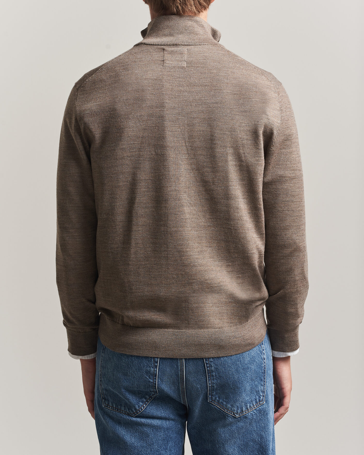 Men | Sweaters & Knitwear | Gant | Extrafine Merino Knitted Half Zip Dark Hazelnut Melange