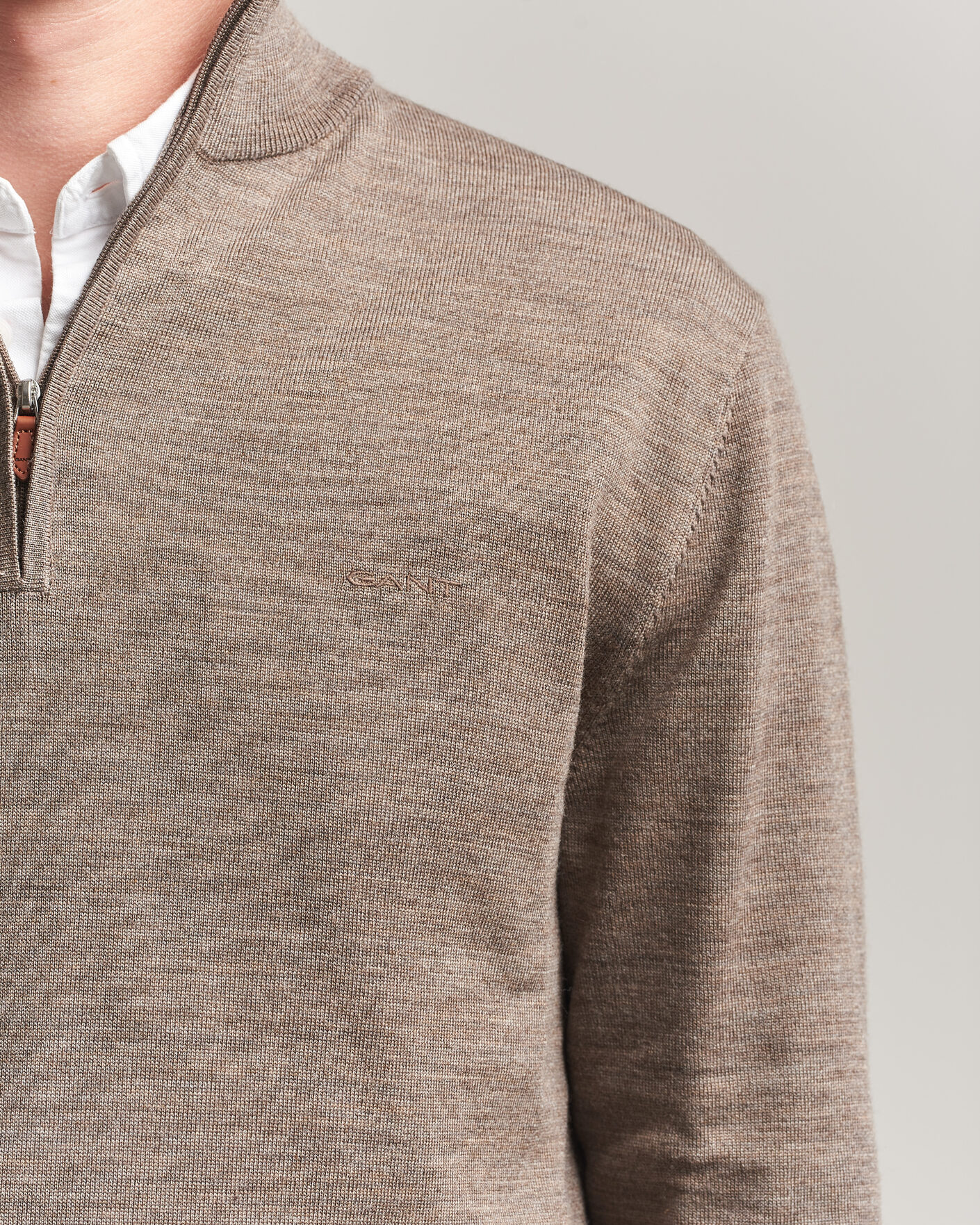 Men | Sweaters & Knitwear | Gant | Extrafine Merino Knitted Half Zip Dark Hazelnut Melange