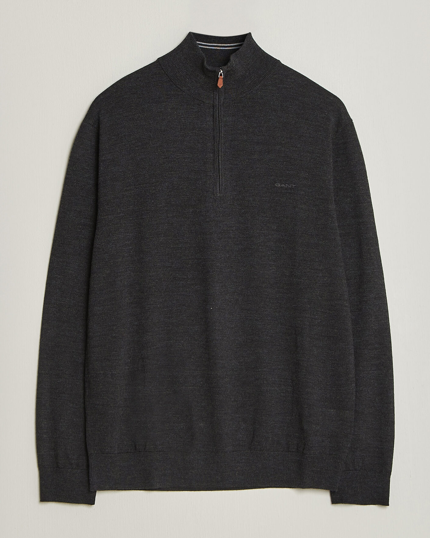 Men | Sweaters & Knitwear | Gant | Extrafine Merino Knitted Half Zip Dark Charcoal Melange