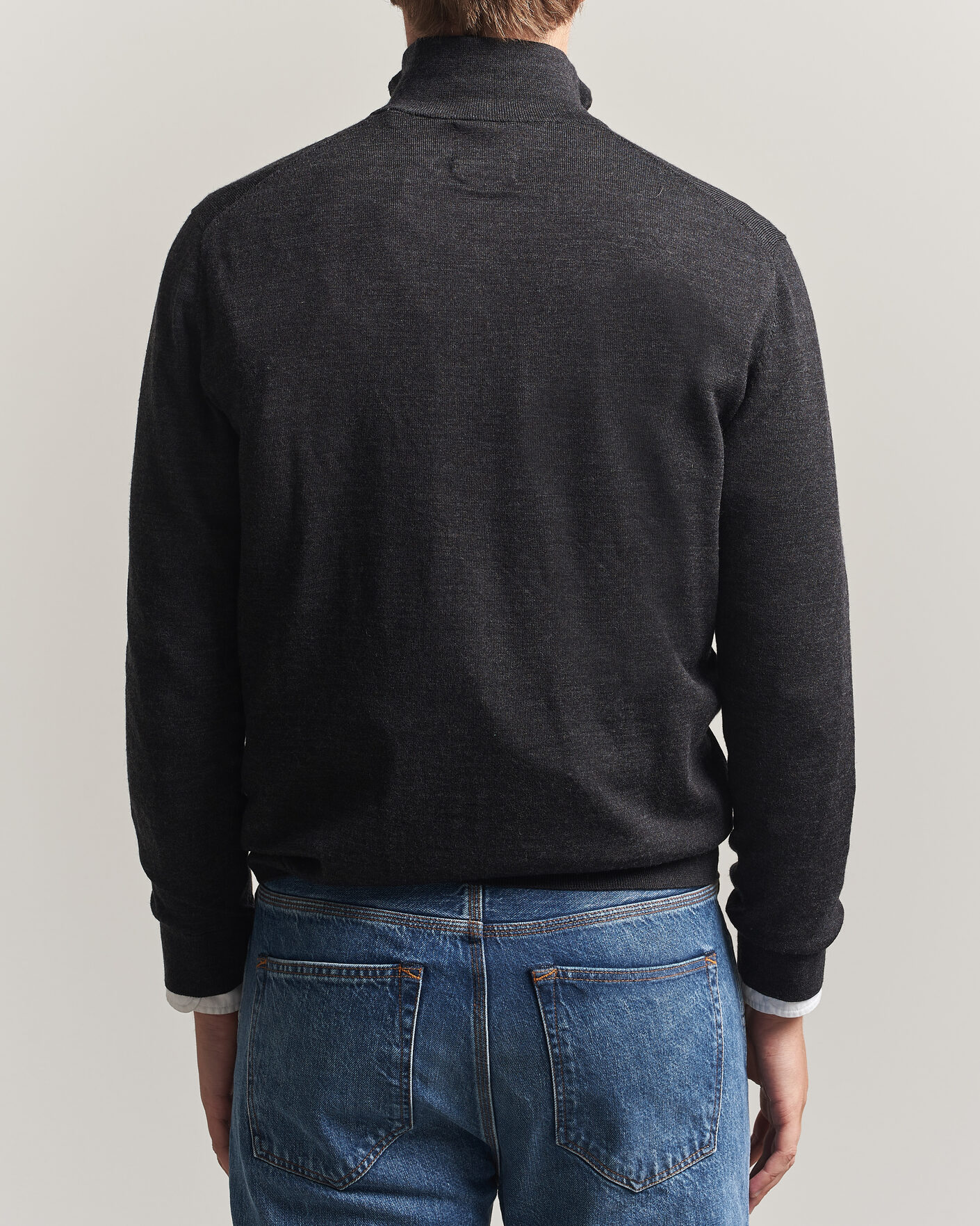 Men | Sweaters & Knitwear | Gant | Extrafine Merino Knitted Half Zip Dark Charcoal Melange