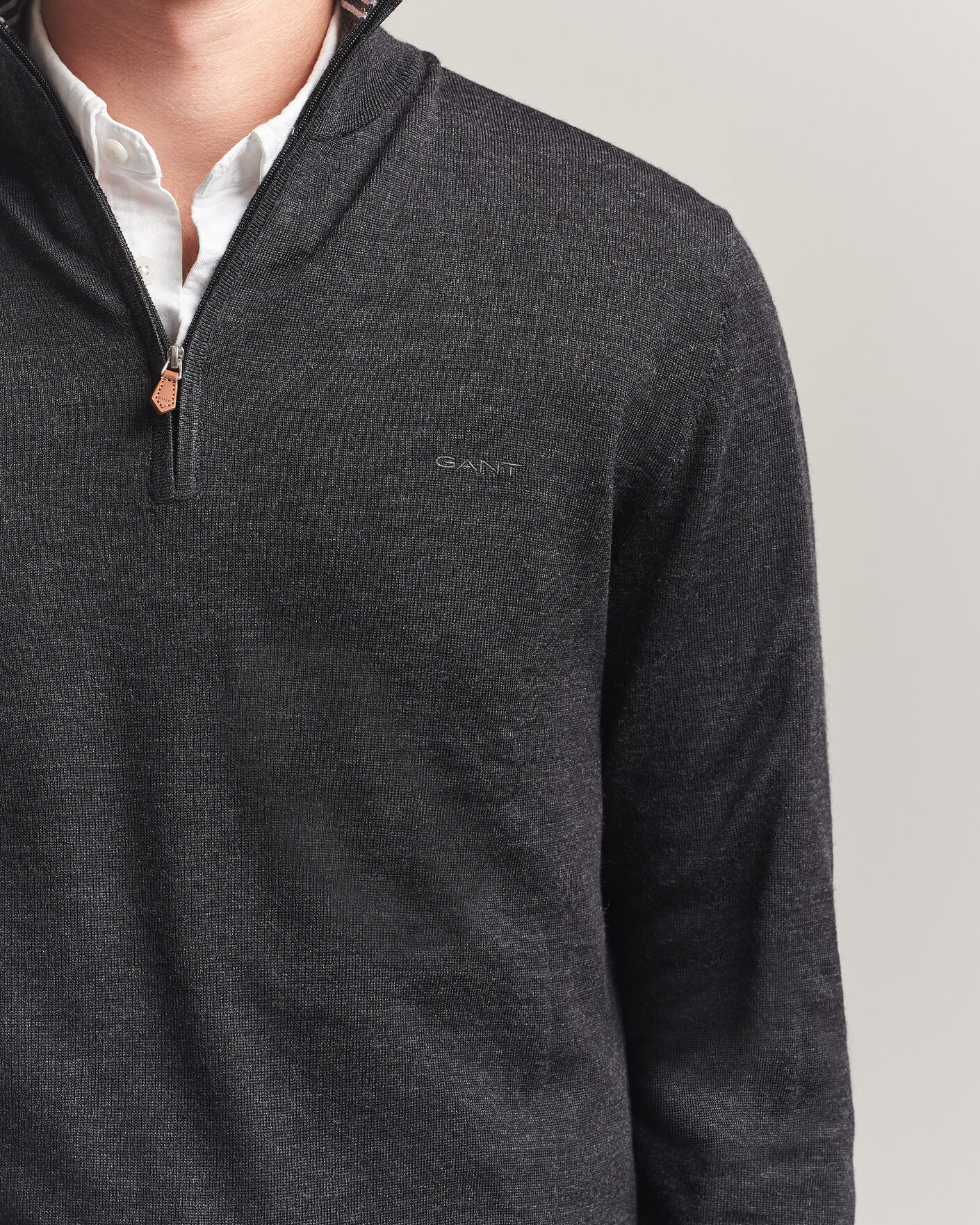 Men | Sweaters & Knitwear | Gant | Extrafine Merino Knitted Half Zip Dark Charcoal Melange