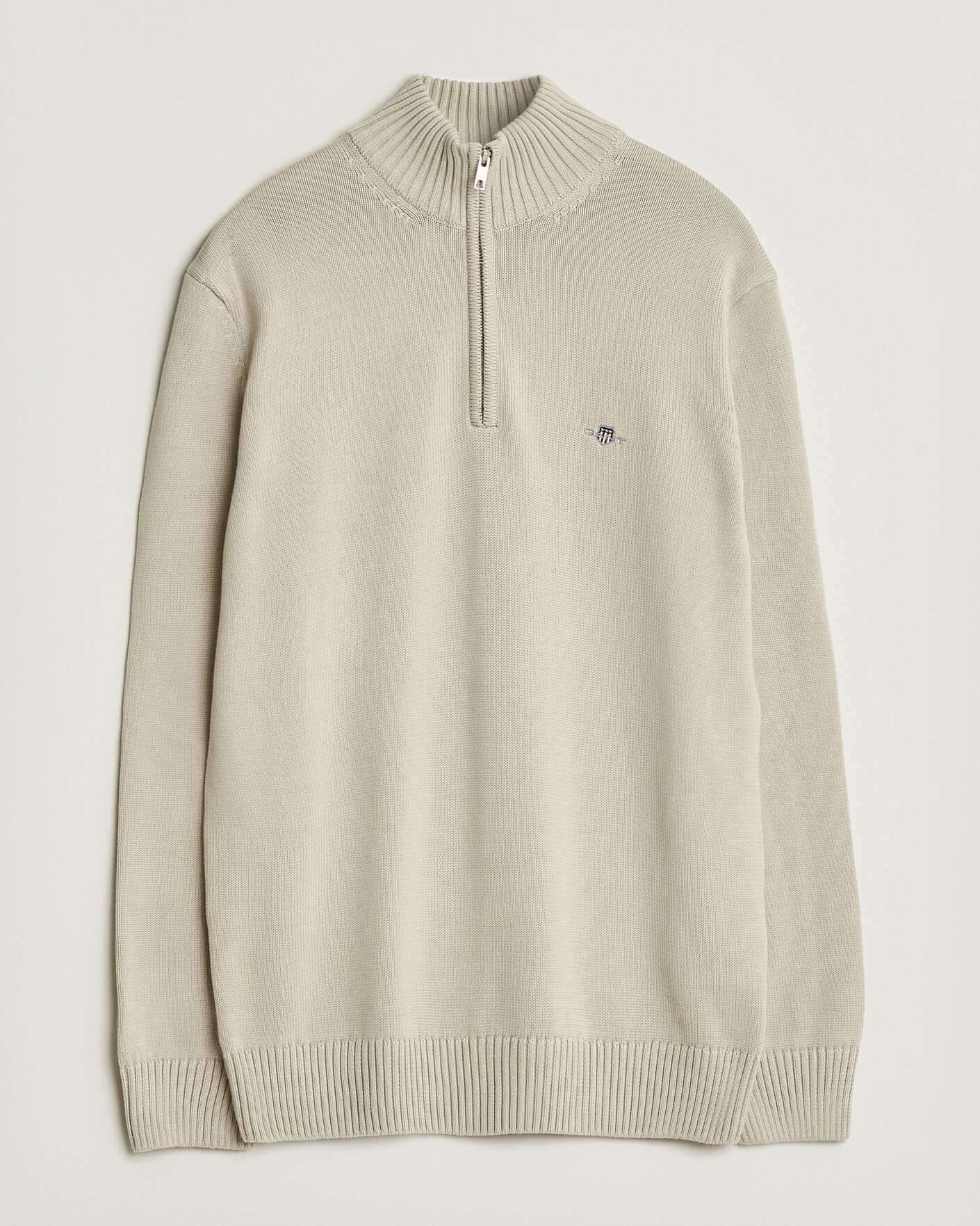Men | Sweaters & Knitwear | Gant | Casual Cotton Knitted Half Zip Clay Beige