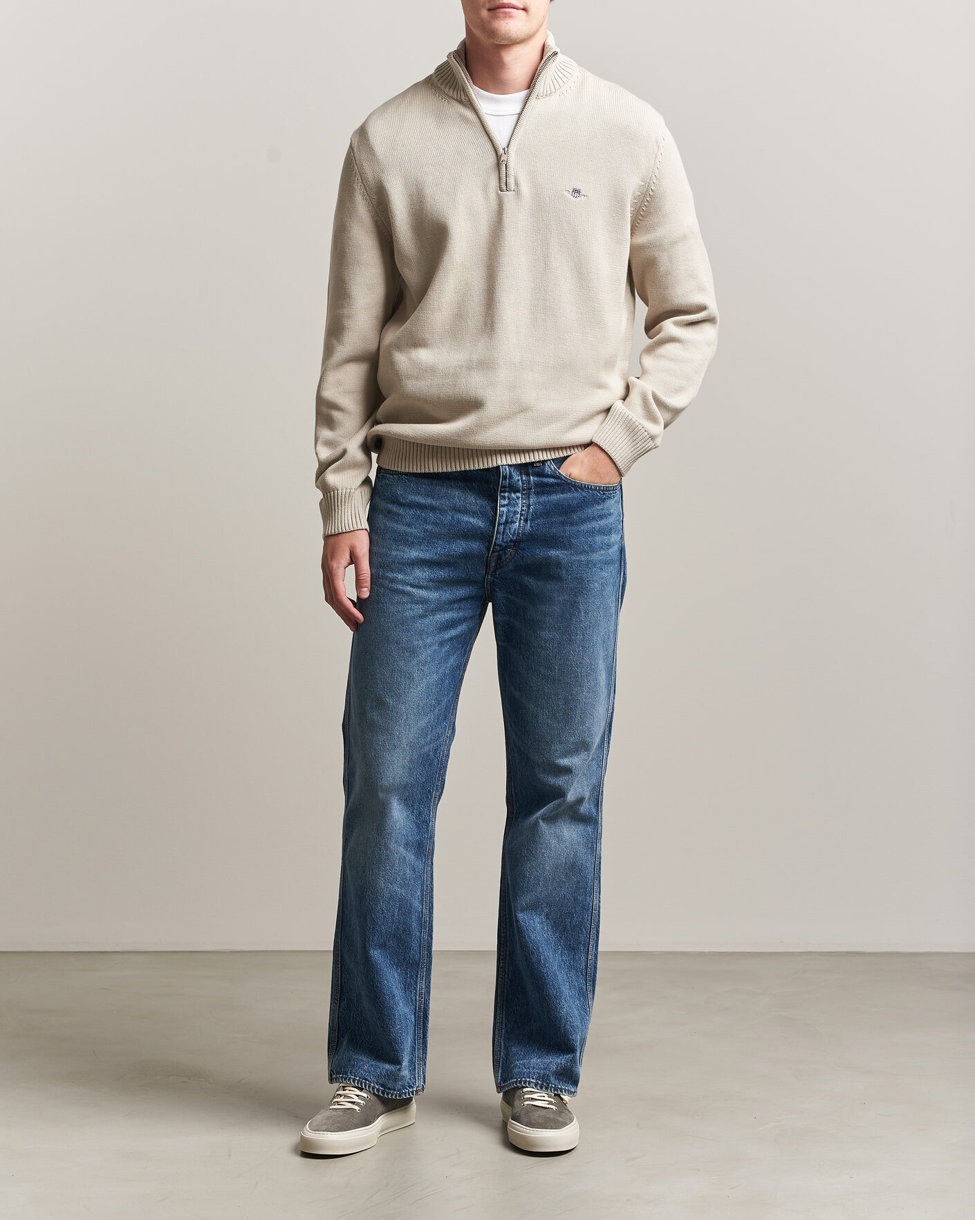 Men | Sweaters & Knitwear | Gant | Casual Cotton Knitted Half Zip Clay Beige