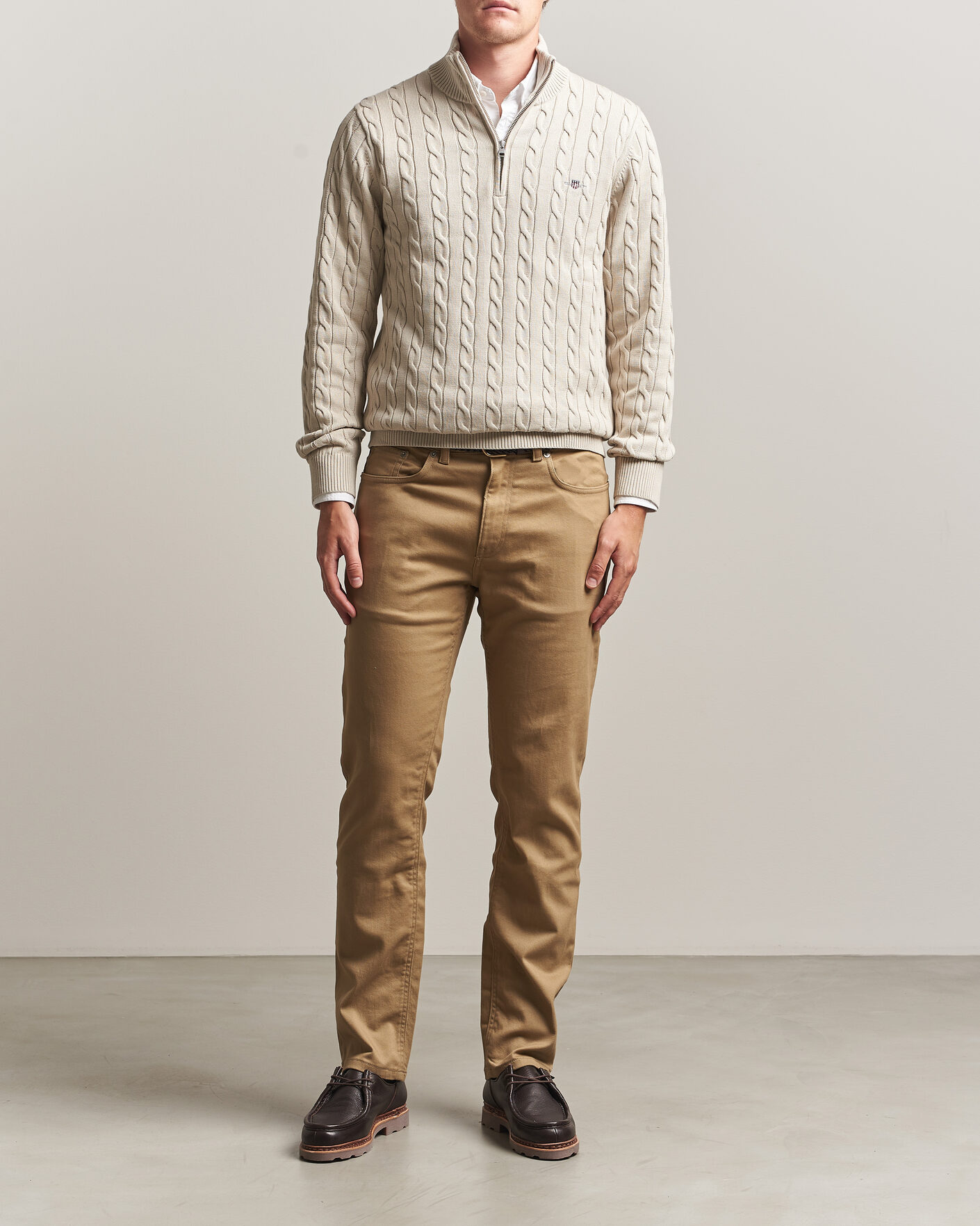 Men | Sweaters & Knitwear | Gant | Cotton Cable Half Zip Clay Beige