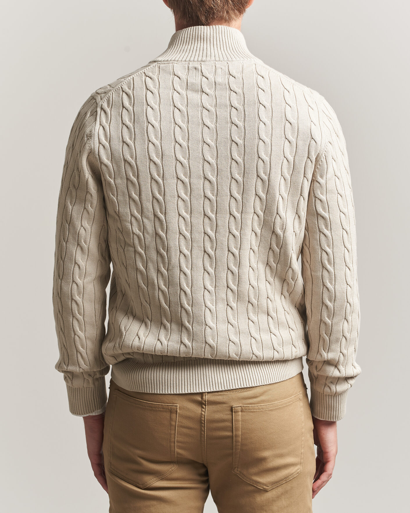 Men | Sweaters & Knitwear | Gant | Cotton Cable Half Zip Clay Beige