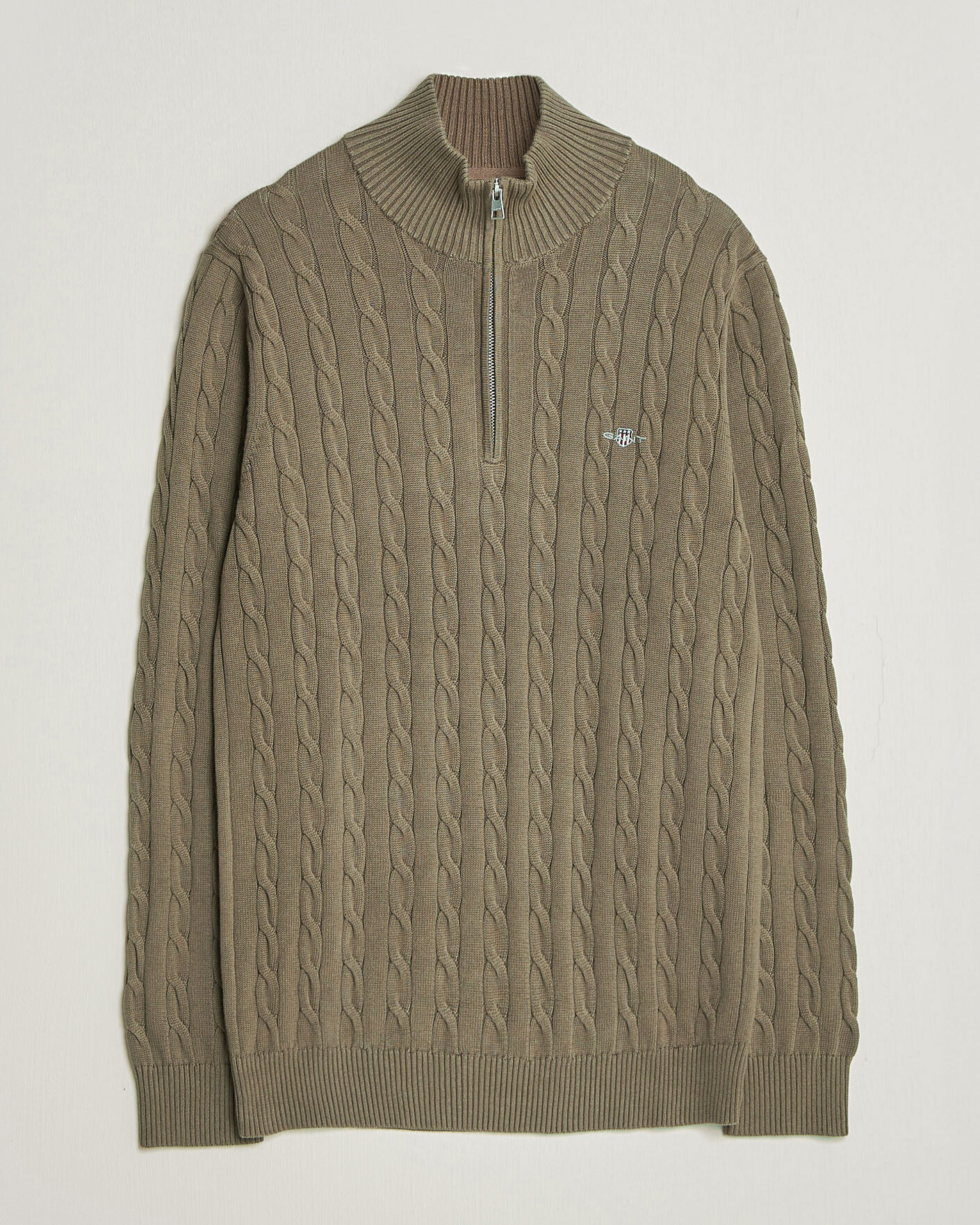 Men | Sweaters & Knitwear | Gant | Cotton Cable Half Zip Faded Taupe