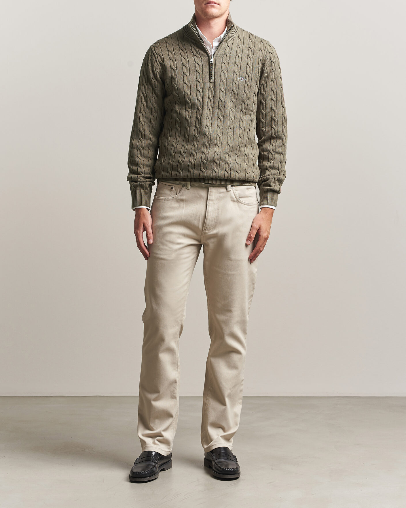 Men | Sweaters & Knitwear | Gant | Cotton Cable Half Zip Faded Taupe