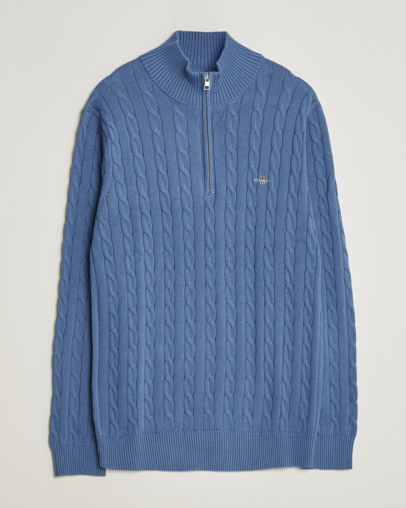 Men | Sweaters & Knitwear | Gant | Cotton Cable Half Zip Blue Horizon