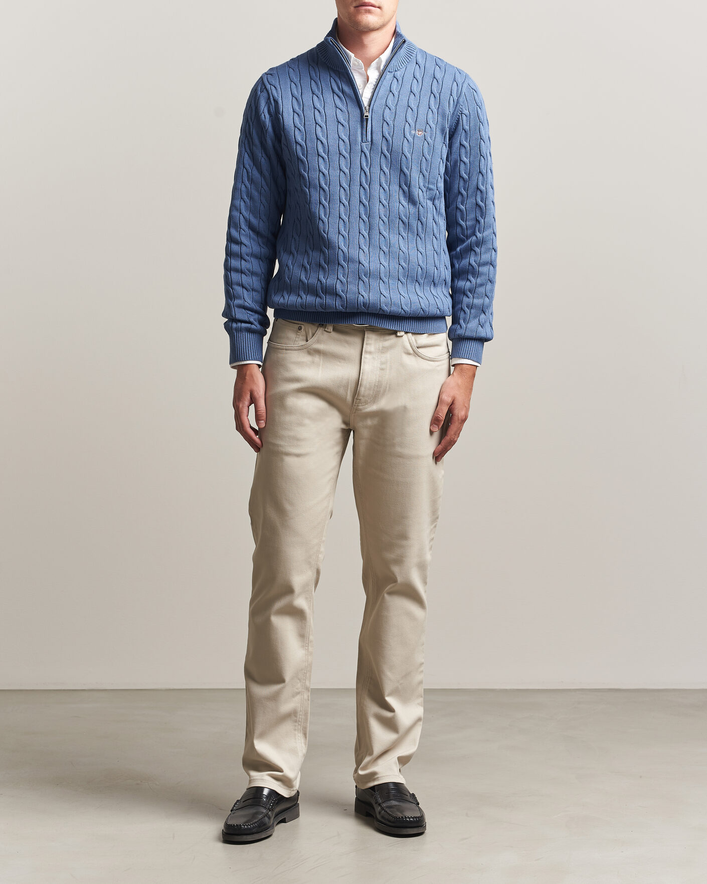 Men | Sweaters & Knitwear | Gant | Cotton Cable Half Zip Blue Horizon