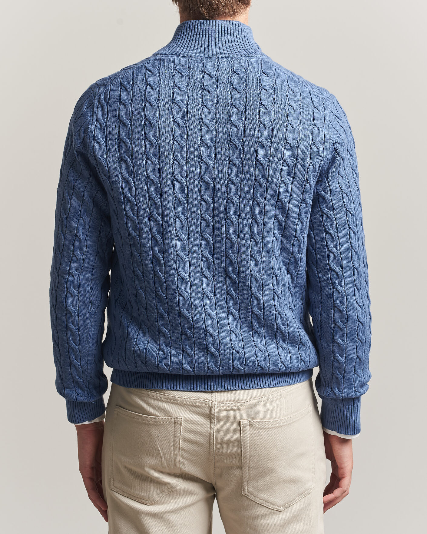 Men | Sweaters & Knitwear | Gant | Cotton Cable Half Zip Blue Horizon