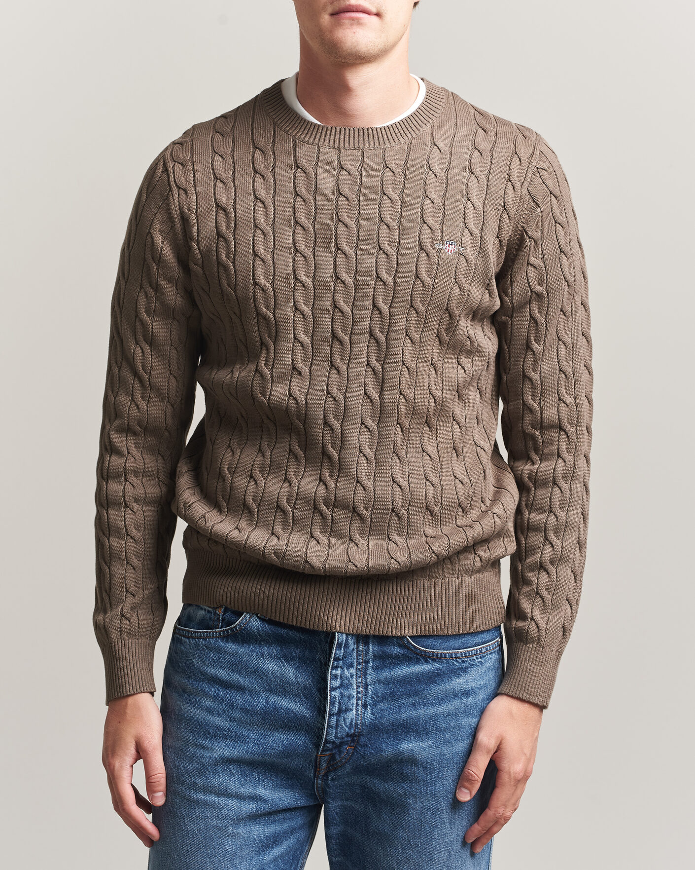 Men | Sweaters & Knitwear | Gant | Cotton Cable Crew Neck Faded Taupe