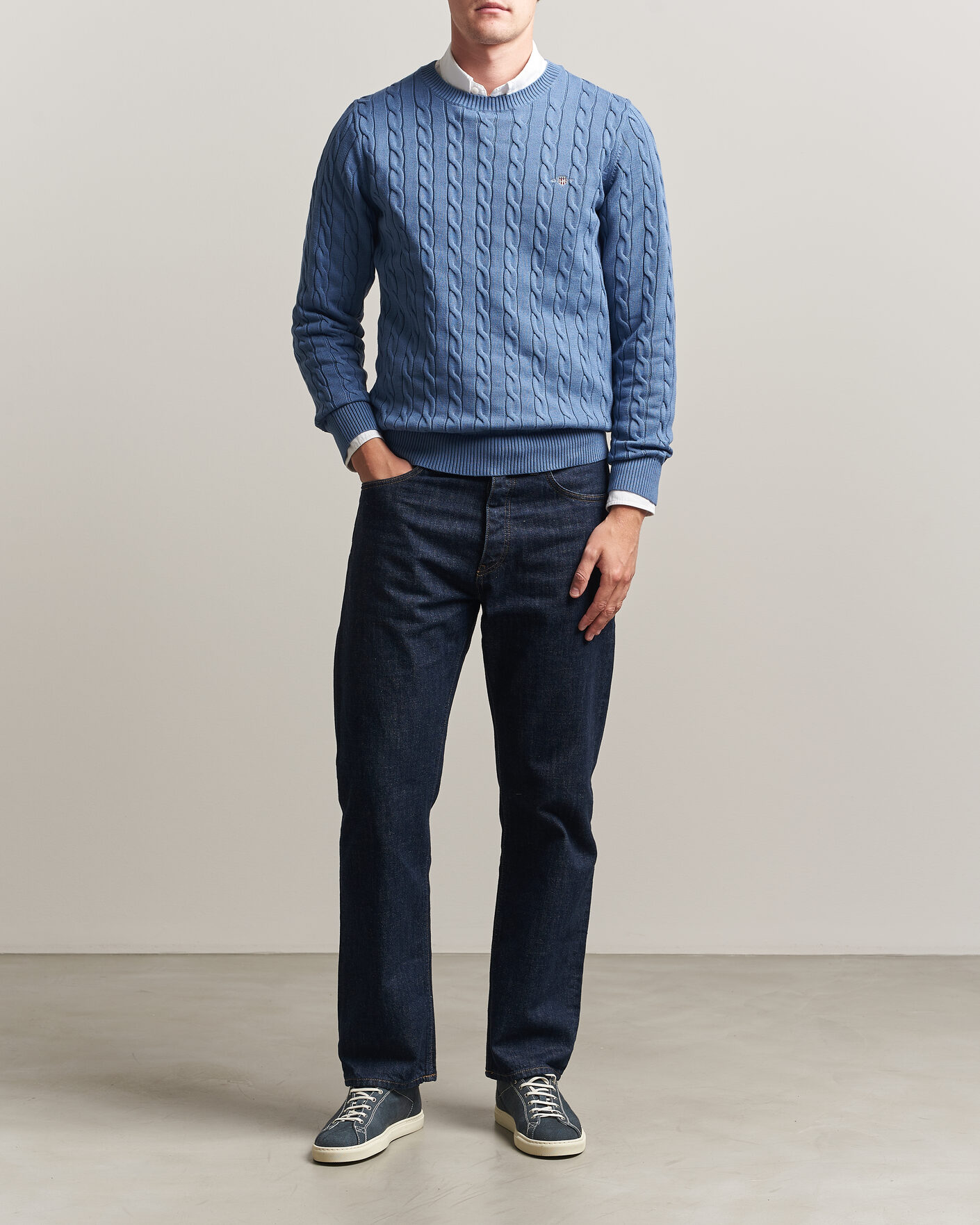 Men | Sweaters & Knitwear | Gant | Cotton Cable Crew Neck Blue Horizon