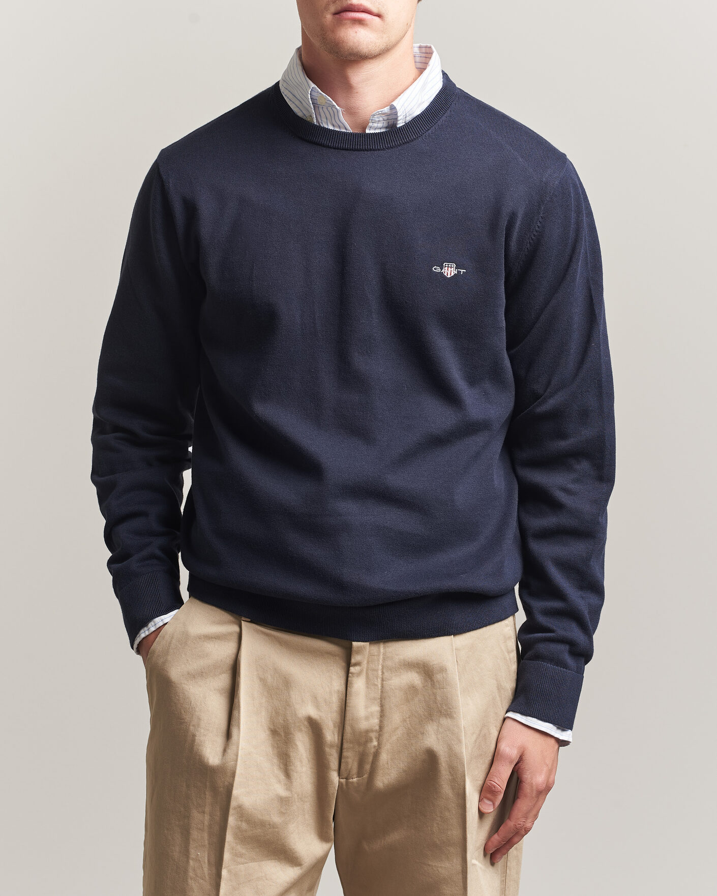 Men | Sweaters & Knitwear | Gant | Classic Cotton Crew Neck Evening Blue