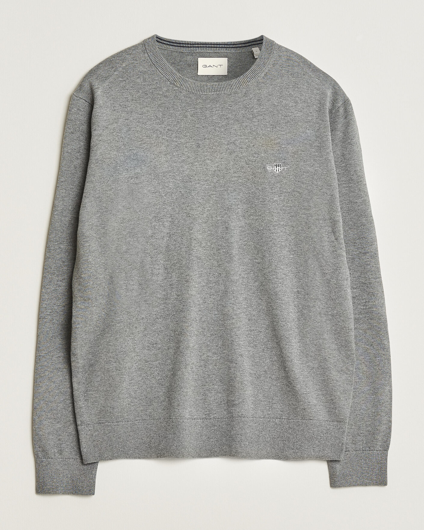 Men | Sweaters & Knitwear | Gant | Classic Cotton Crew Neck Dark Grey Melange