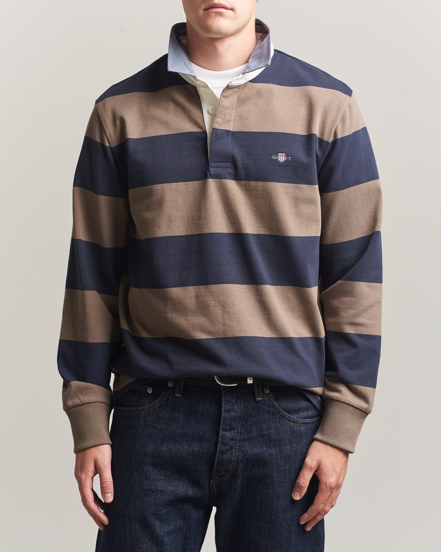 Men | Sweaters & Knitwear | Gant | Chambray Barstriped Rugger Faded Taupe