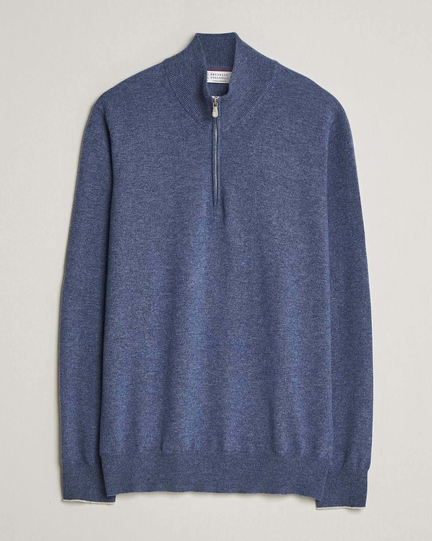 Brunello Cucinelli 2 Ply Cashmere Half Zip Denim Blue at