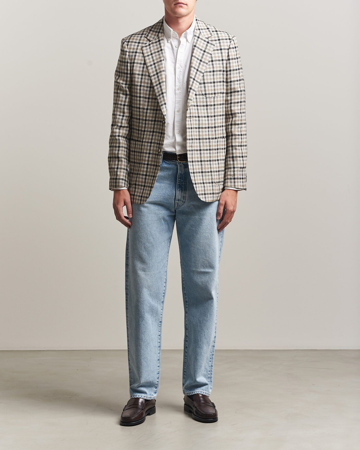 Men | Blazers | Gant | Wool/Linen Checked Blazer Cream