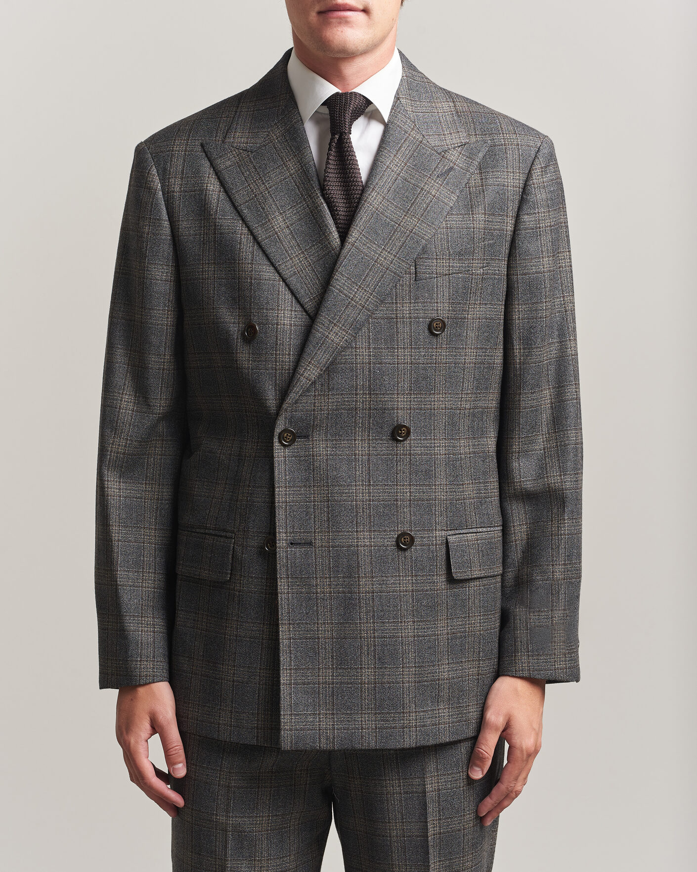 Men | Blazers | Gant | Wool Glencheck Double Breasted Blazer Ceramic Grey