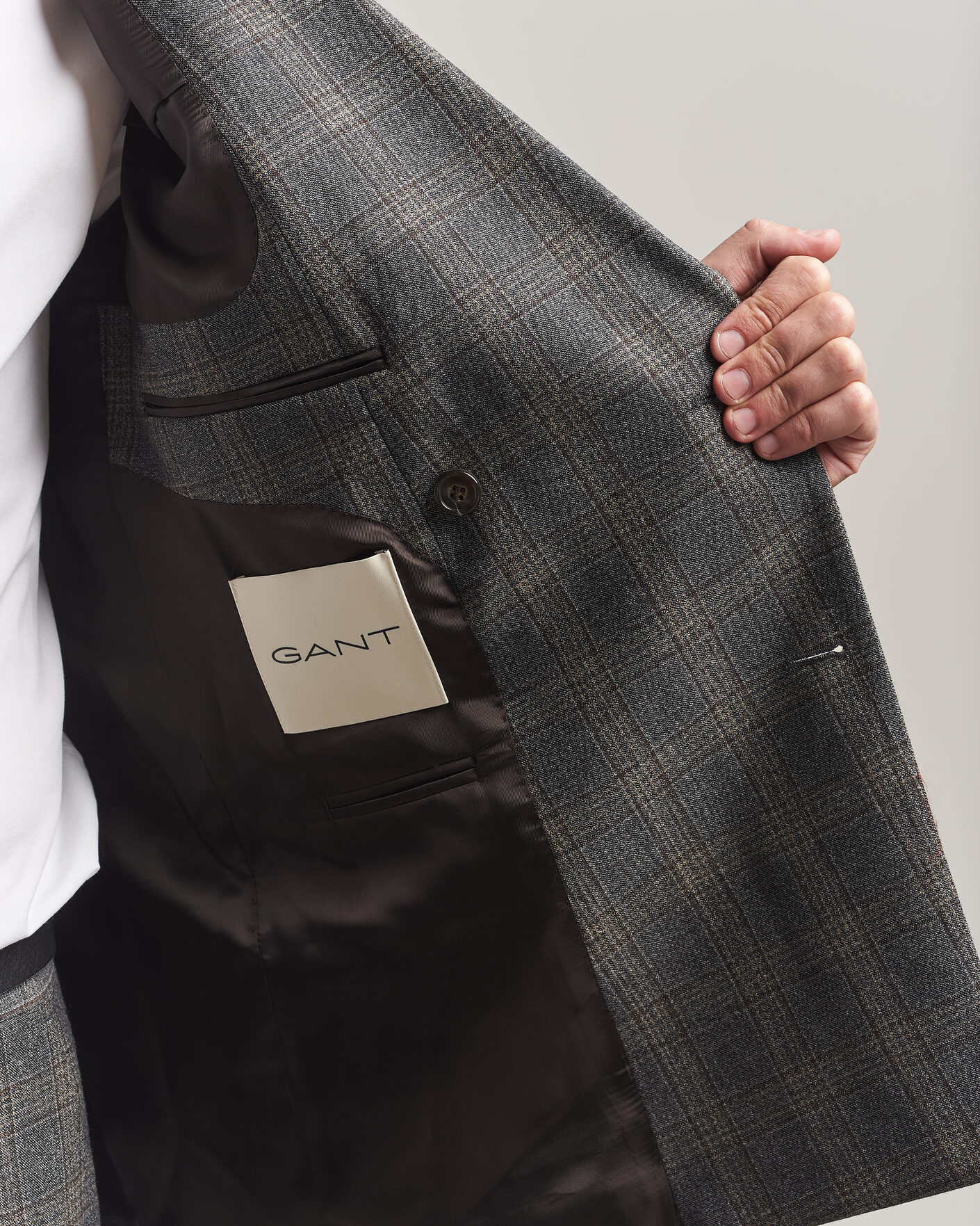 Men | Blazers | Gant | Wool Glencheck Double Breasted Blazer Ceramic Grey