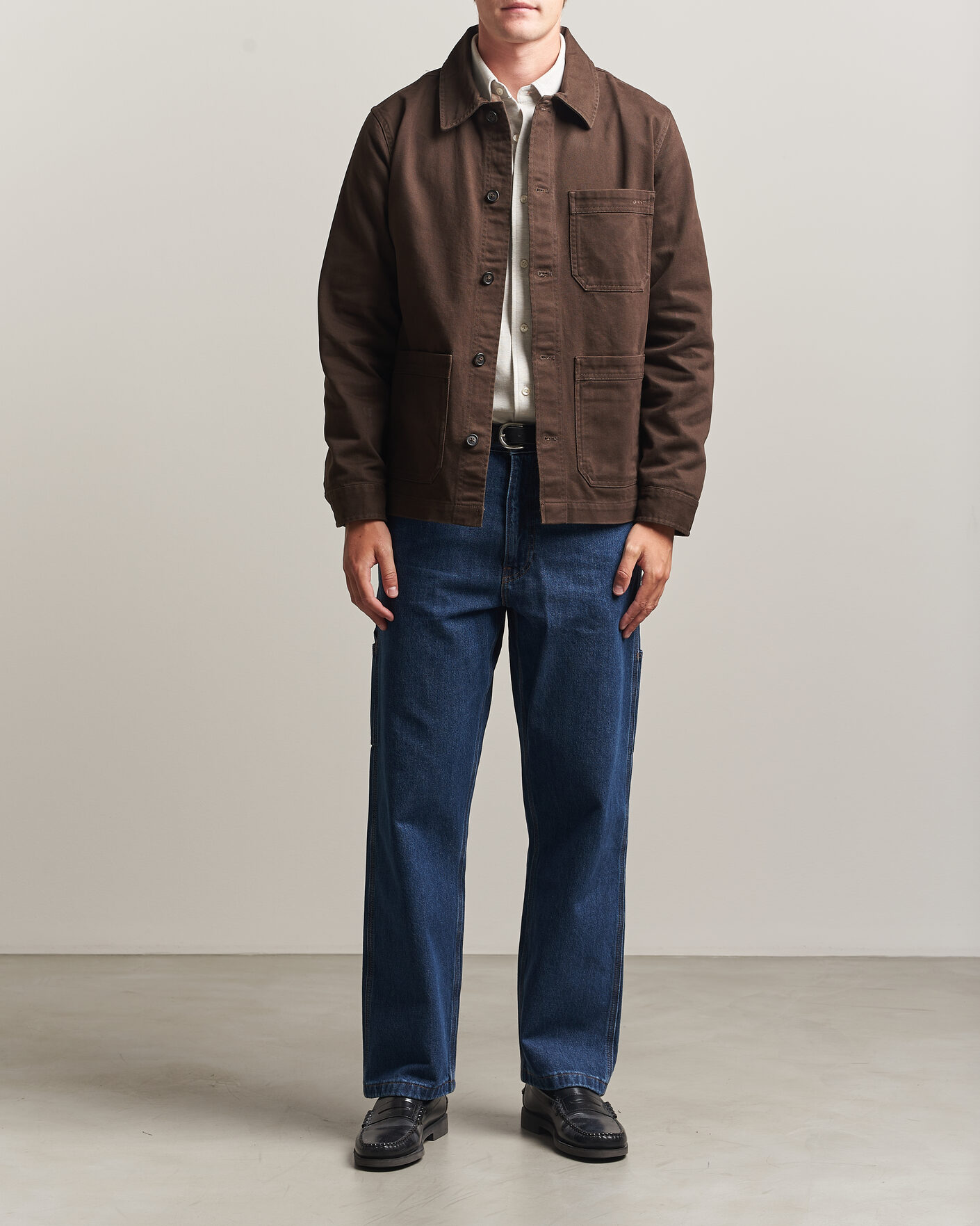 Men | Shirts | Gant | Regular Fit Brushed Twill Overshirt Black Brown