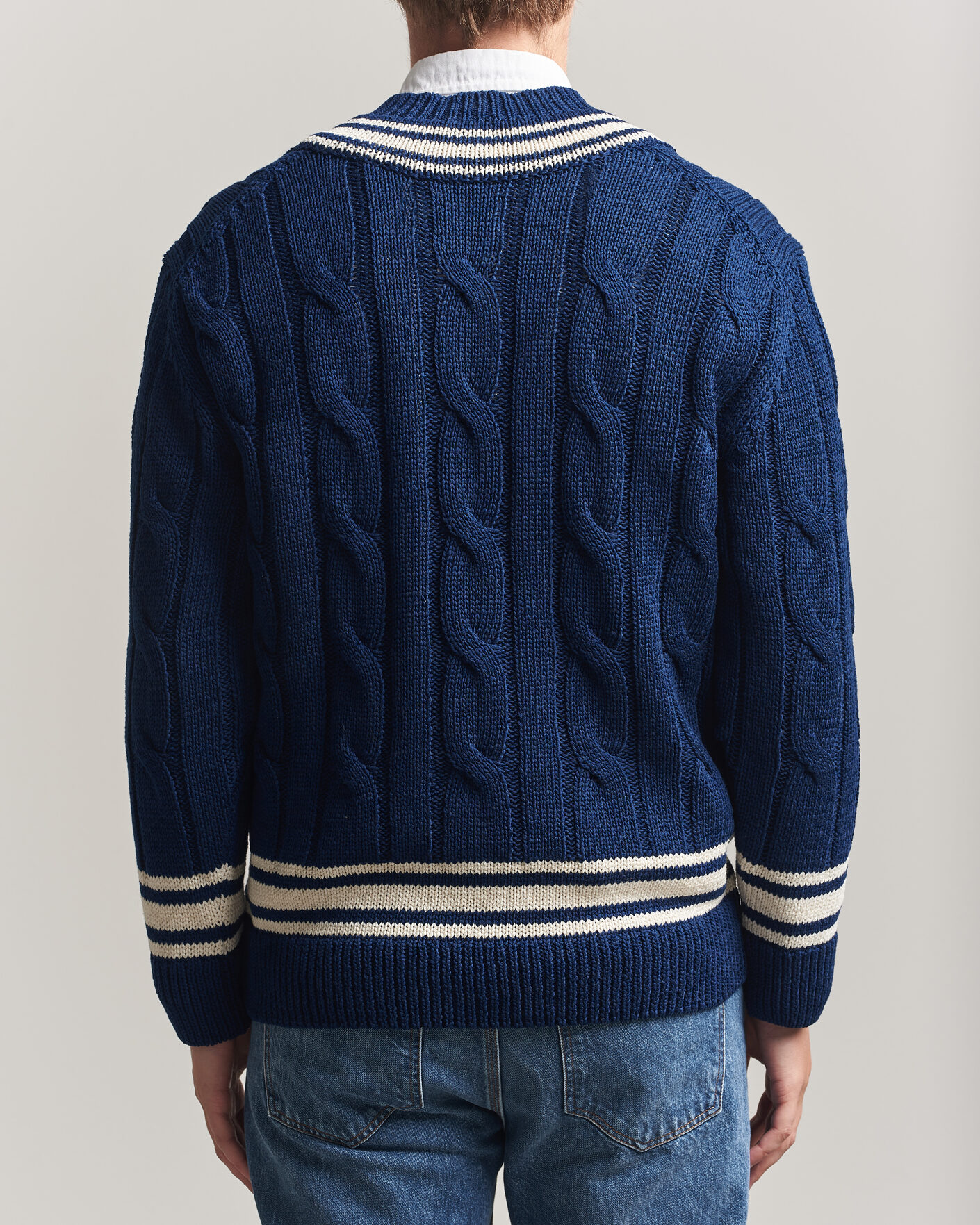 Men | Sweaters & Knitwear | Gant | Mercerized Cotton Knitted Cable V-Neck Persian Blue