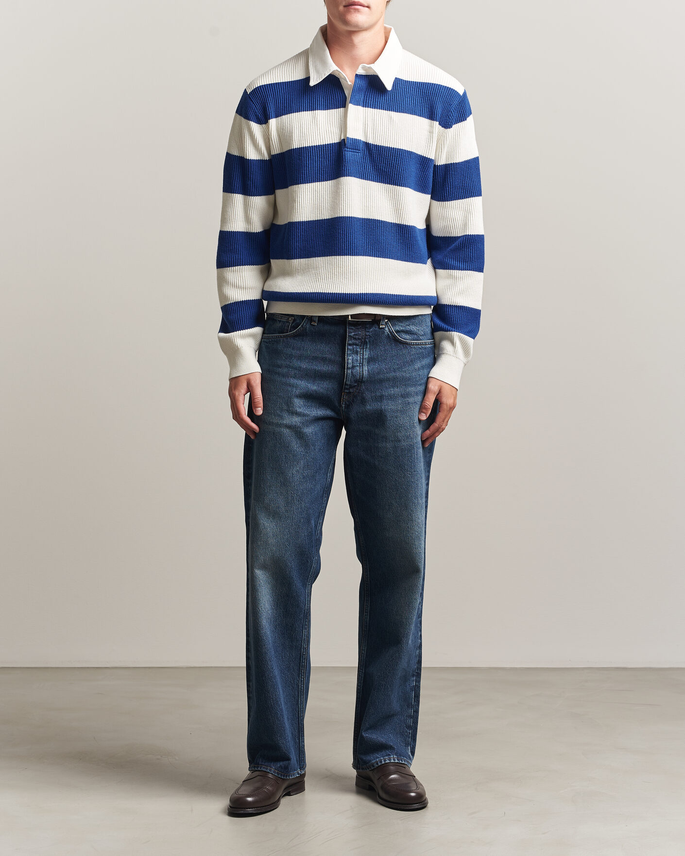 Men | Sweaters & Knitwear | Gant | Cotton/Merino Knitted Striped Rugger Cream