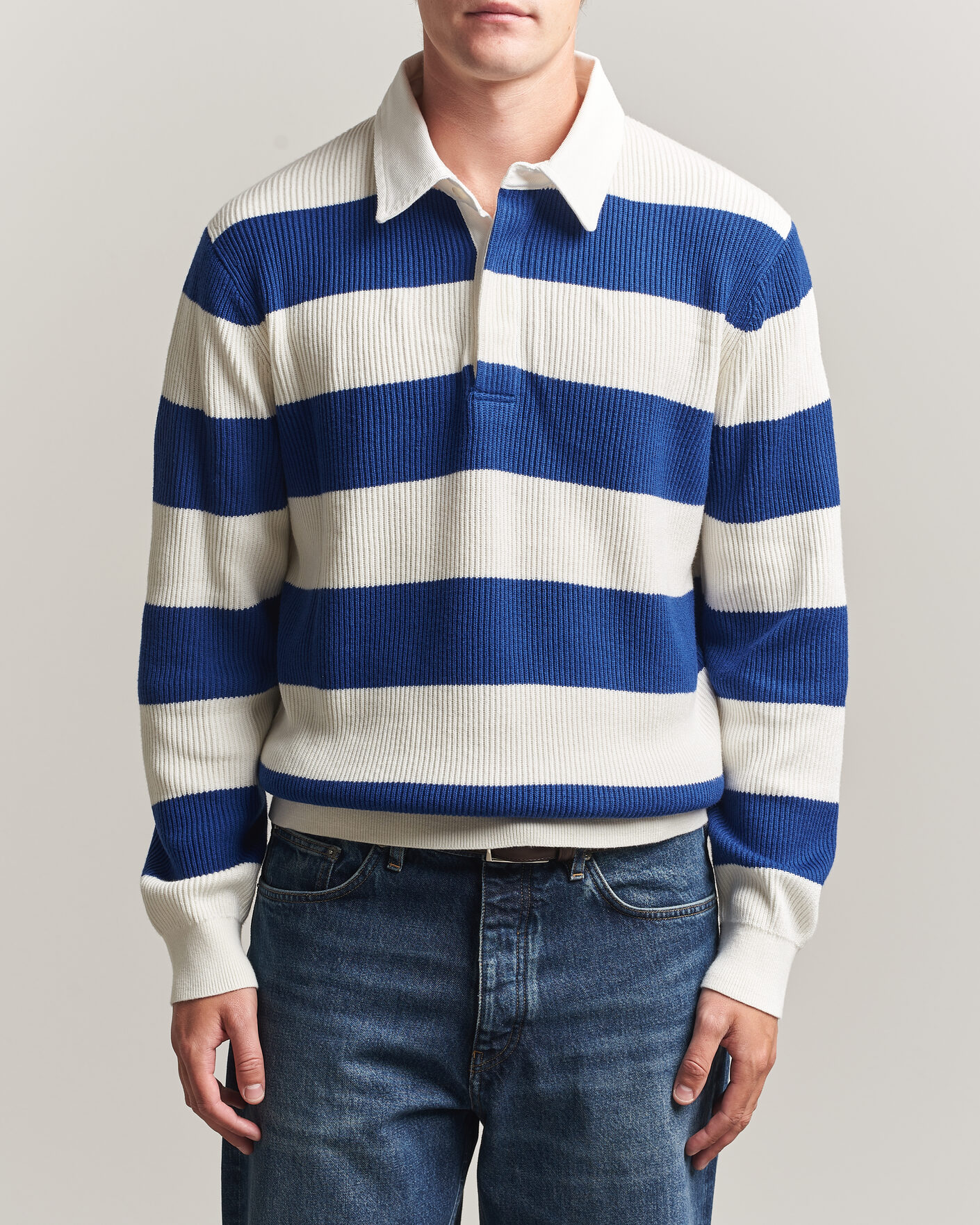 Men | Sweaters & Knitwear | Gant | Cotton/Merino Knitted Striped Rugger Cream