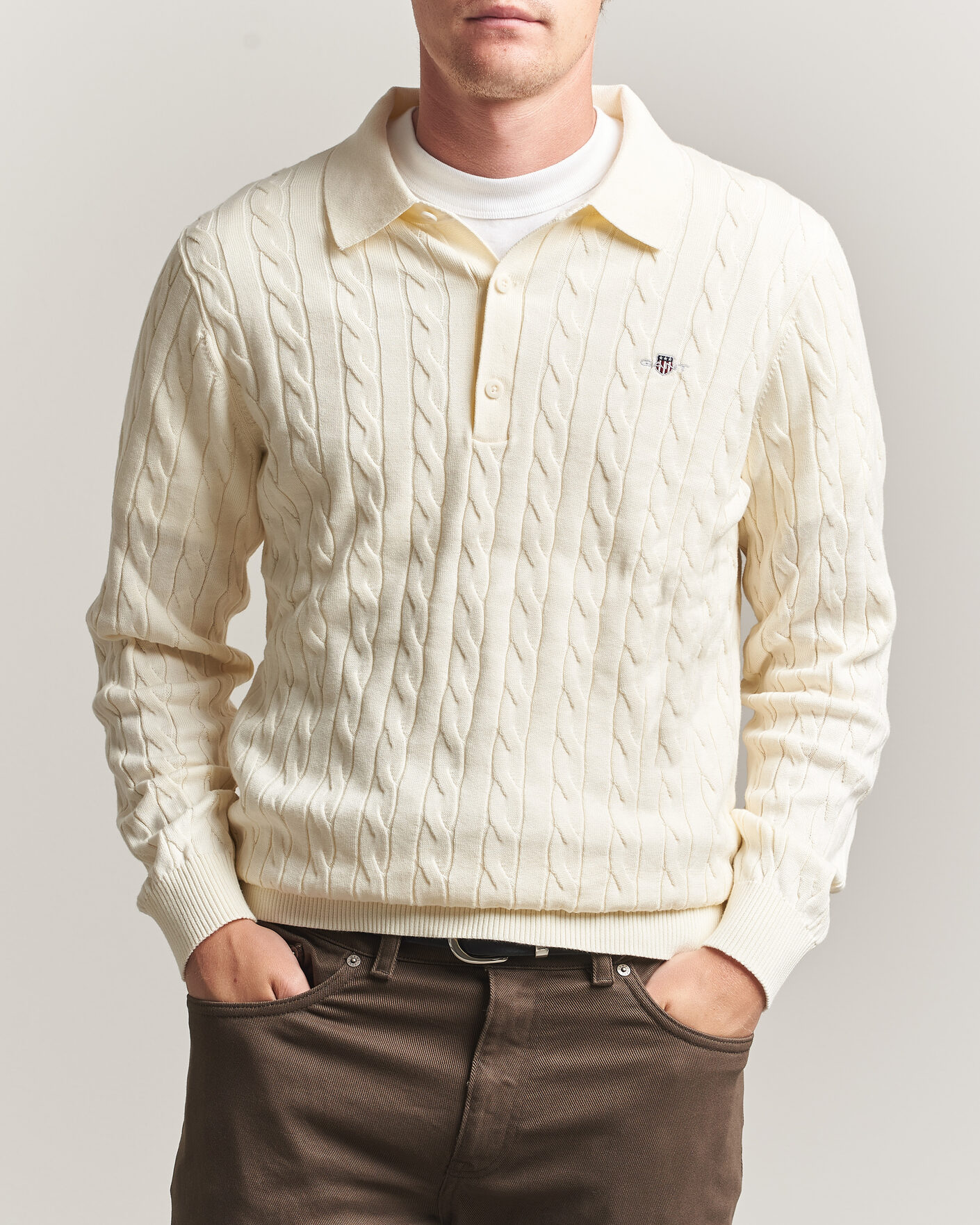 Men | Sweaters & Knitwear | Gant | Cotton Cable Polo Cream