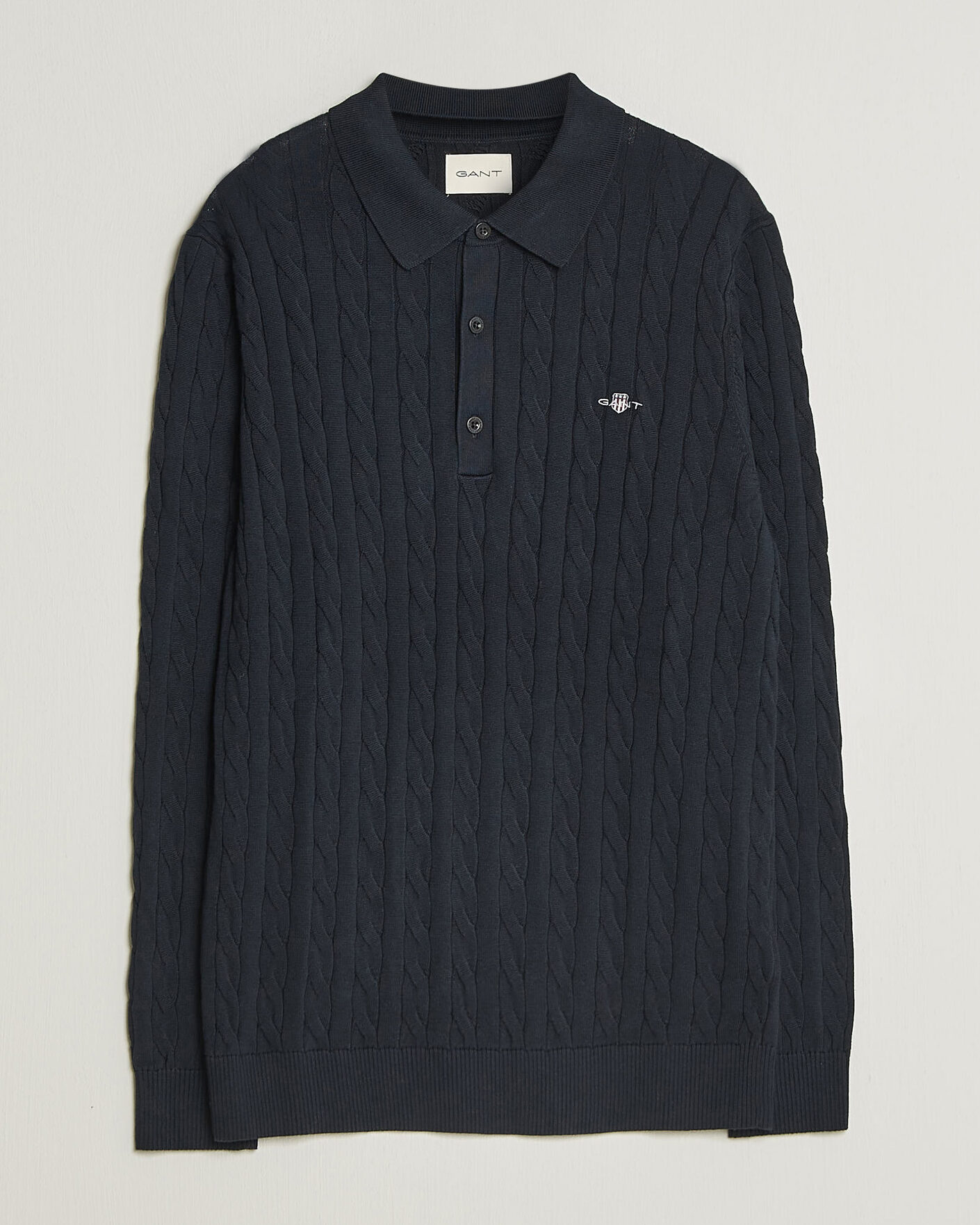 Men | Sweaters & Knitwear | Gant | Cotton Cable Polo Evening Blue
