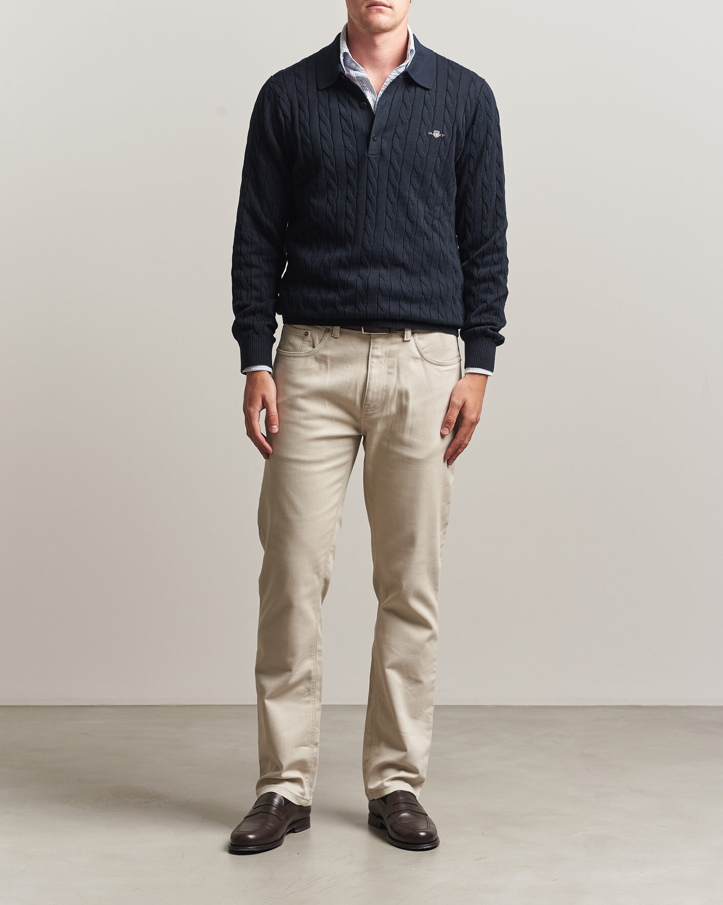 Men | Sweaters & Knitwear | Gant | Cotton Cable Polo Evening Blue