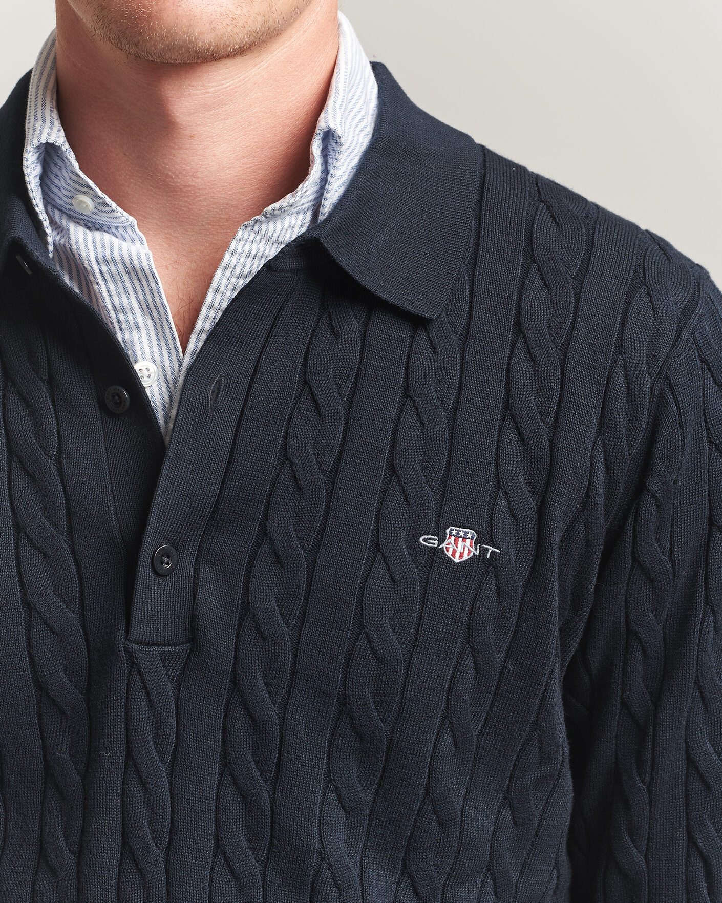 Men | Sweaters & Knitwear | Gant | Cotton Cable Polo Evening Blue