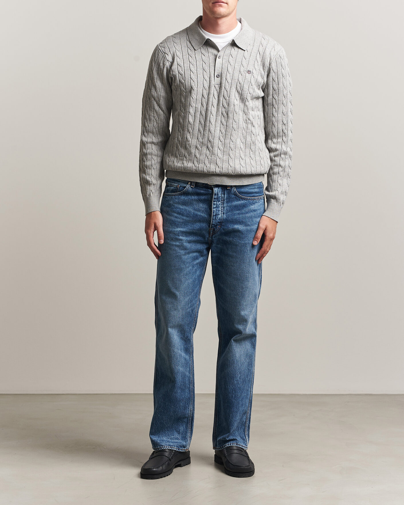 Men | Sweaters & Knitwear | Gant | Cotton Cable Polo Grey Melange