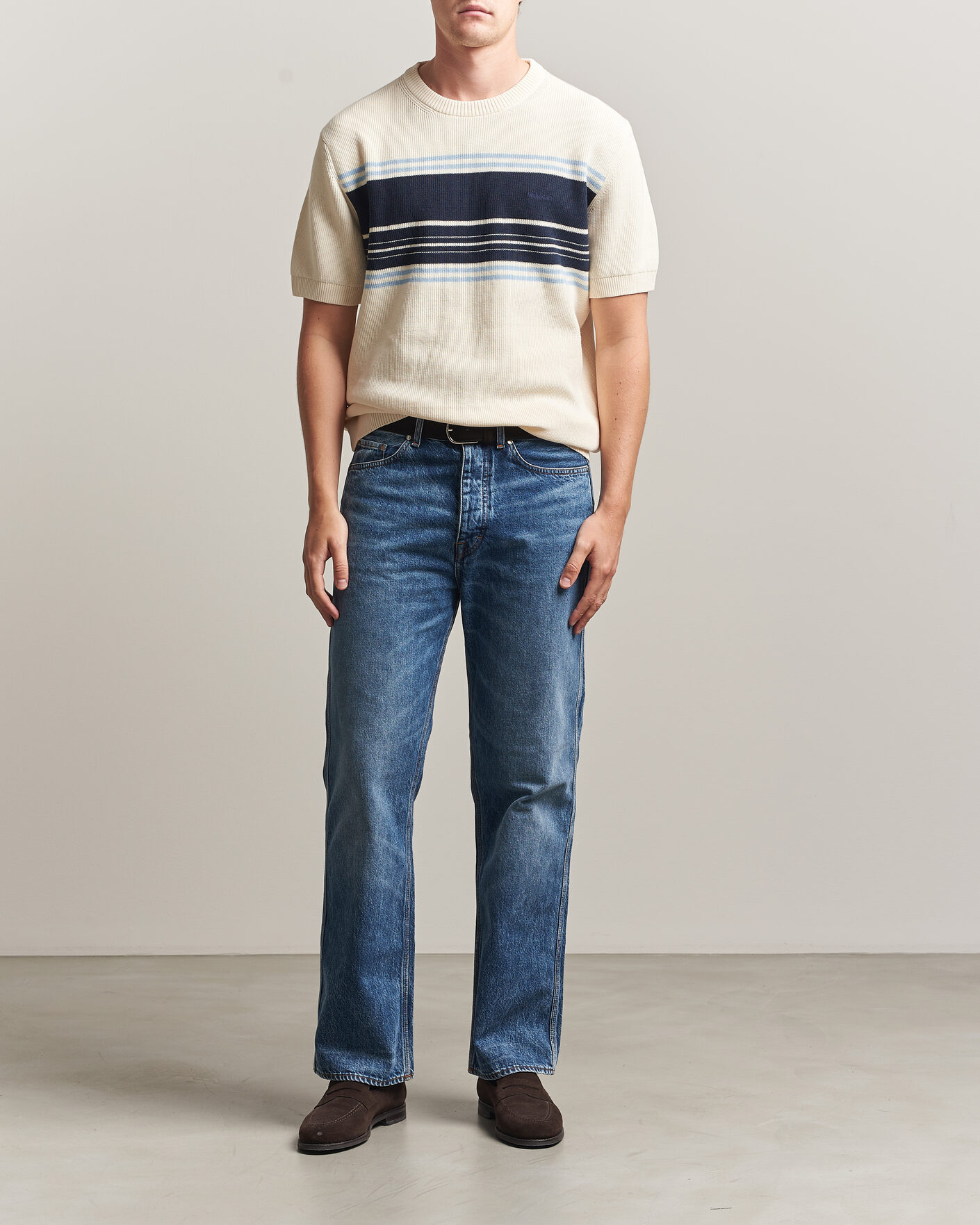 Men | T-Shirts | Gant | Knitted Striped T-shirt Cream