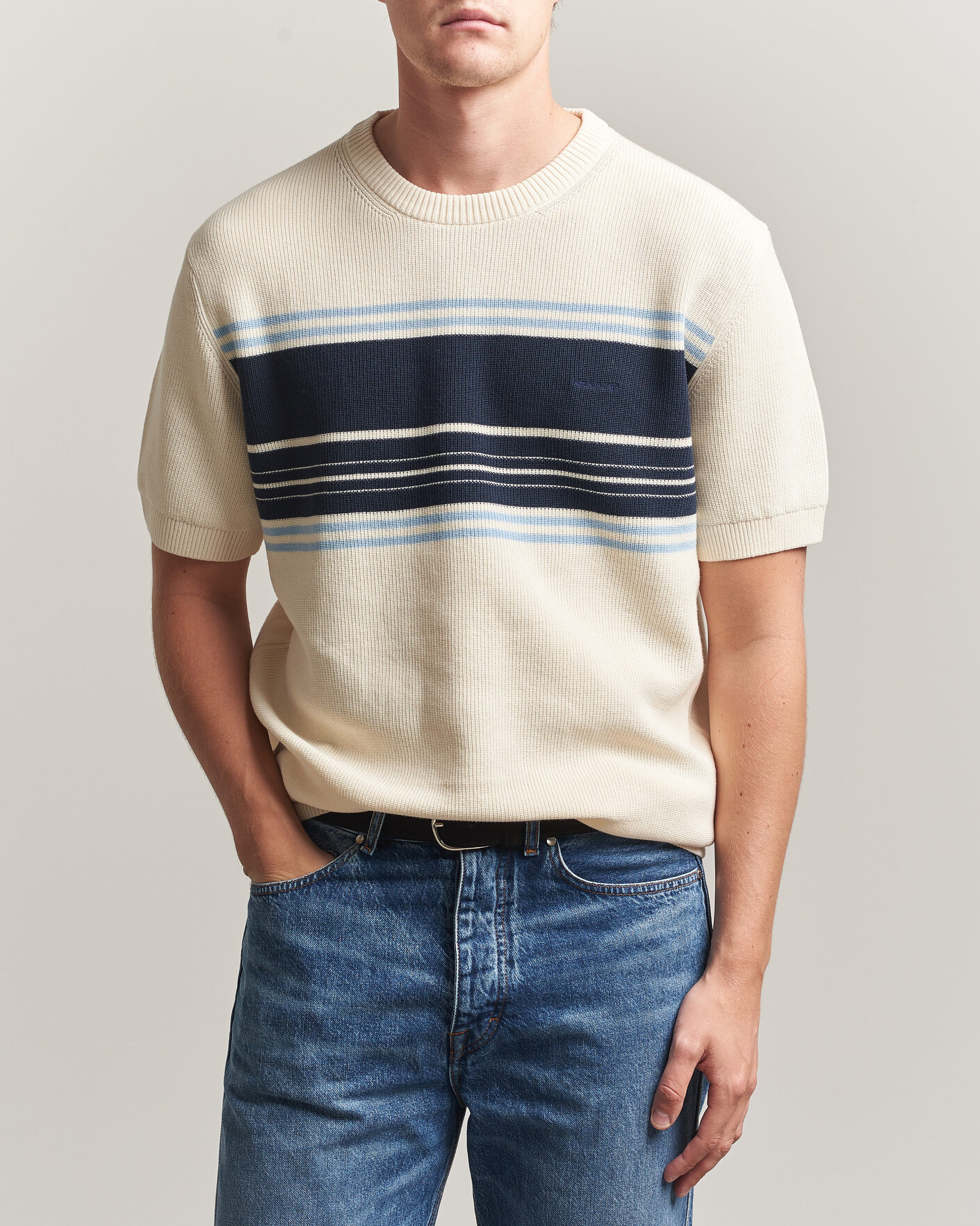 Men | T-Shirts | Gant | Knitted Striped T-shirt Cream