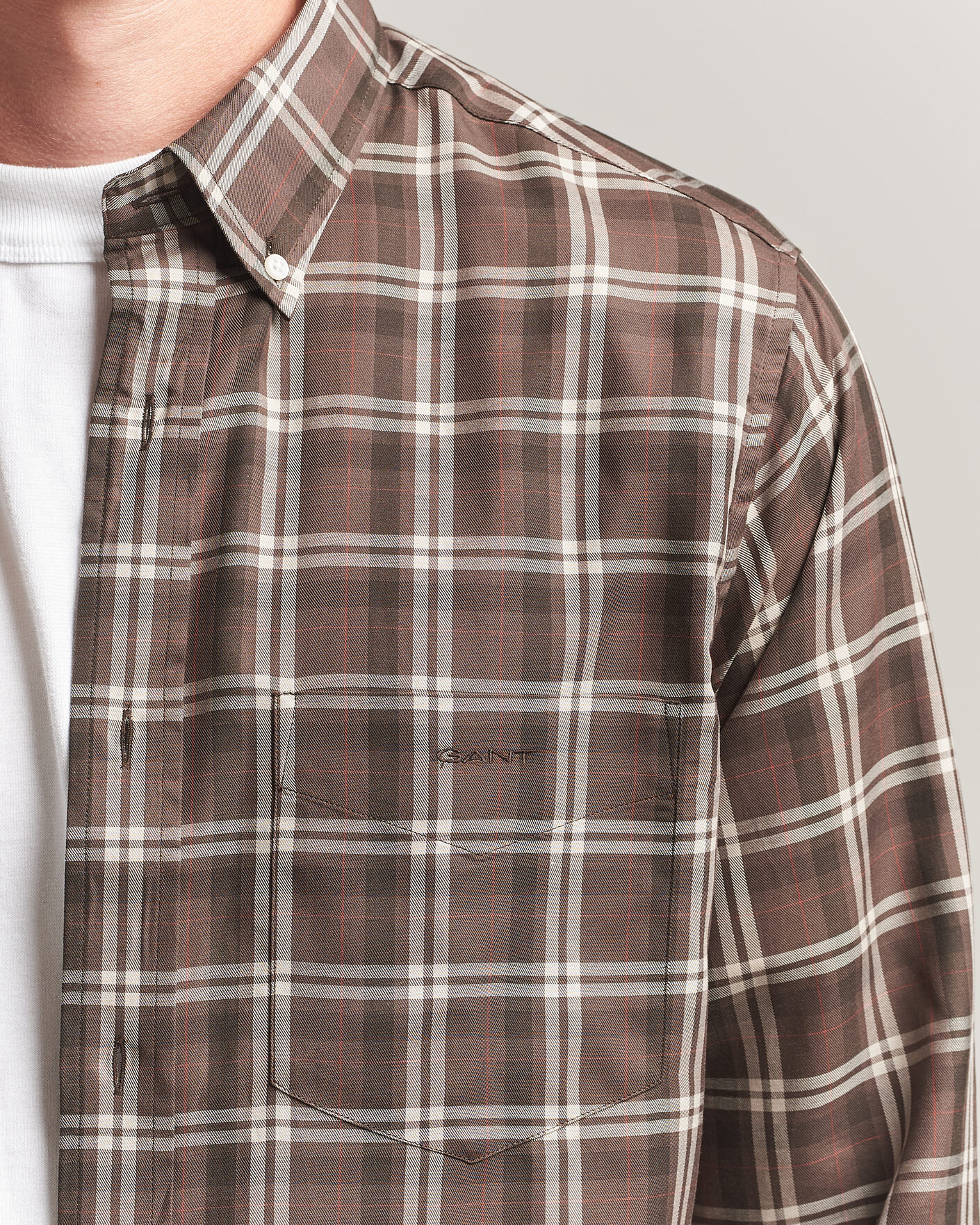 Men | Shirts | Gant | Regular Fit Twill Checked Shirt Faded Taupe