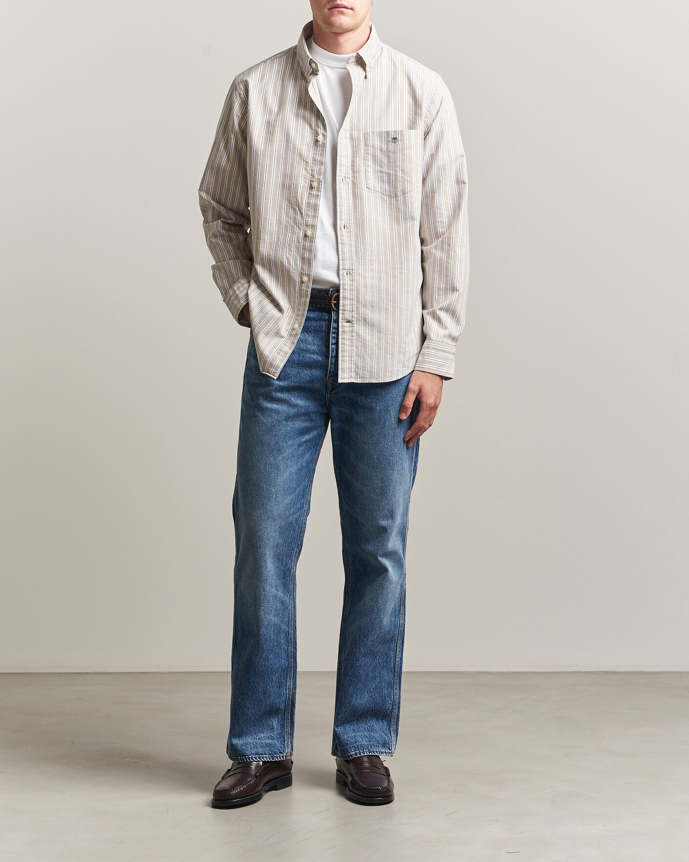Men | Shirts | Gant | Regular Fit Classic Striped Oxford Shirt  Light Taupe
