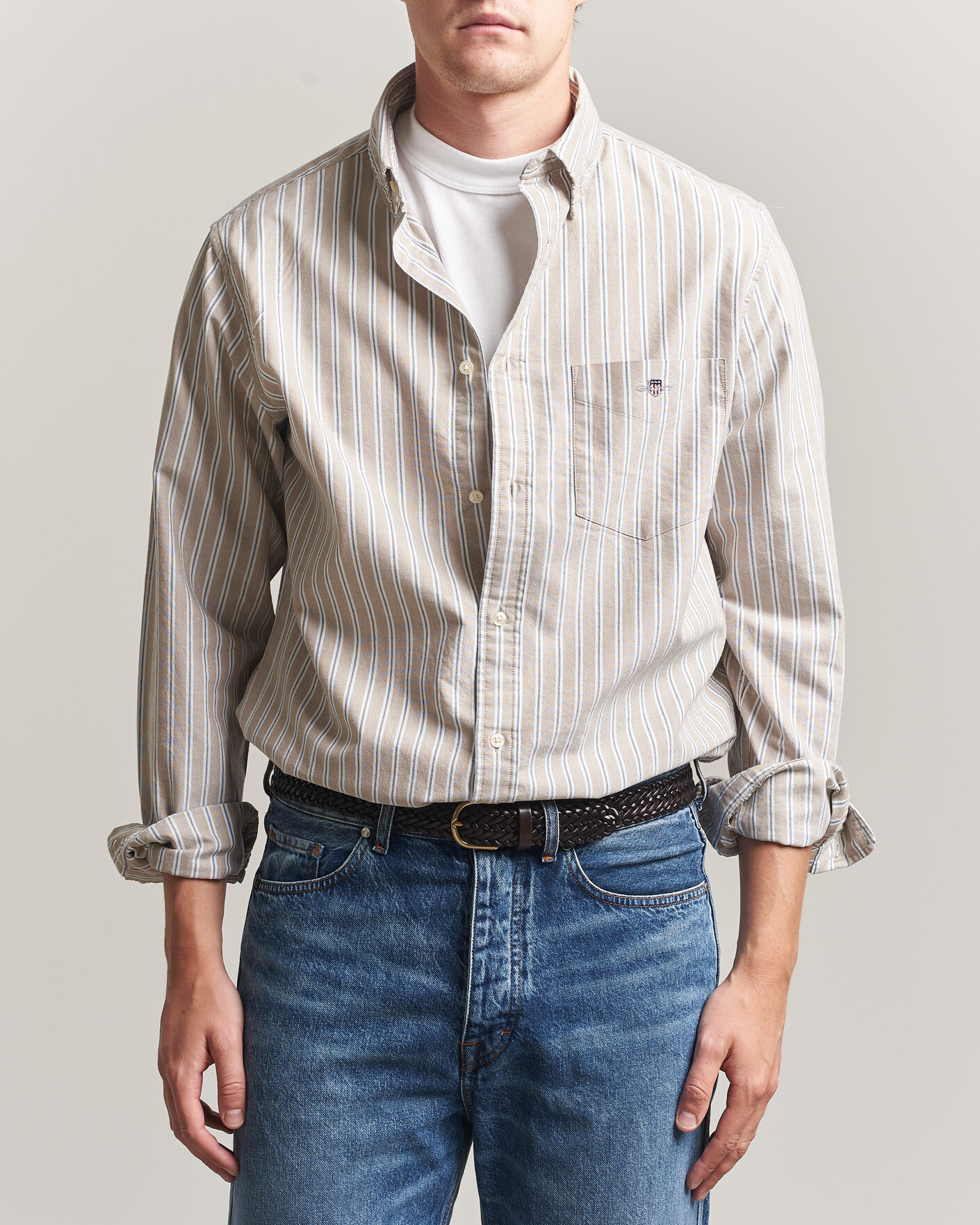 Men | Shirts | Gant | Regular Fit Classic Striped Oxford Shirt Light Taupe