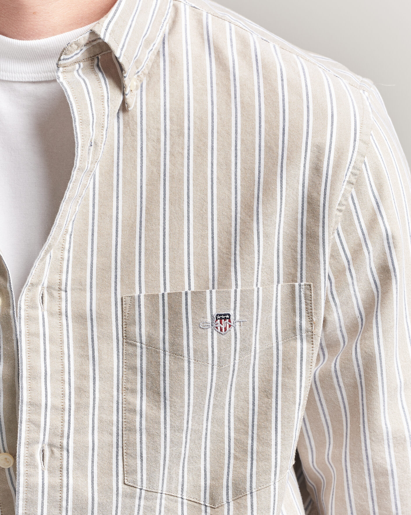 Men | Shirts | Gant | Regular Fit Classic Striped Oxford Shirt  Light Taupe