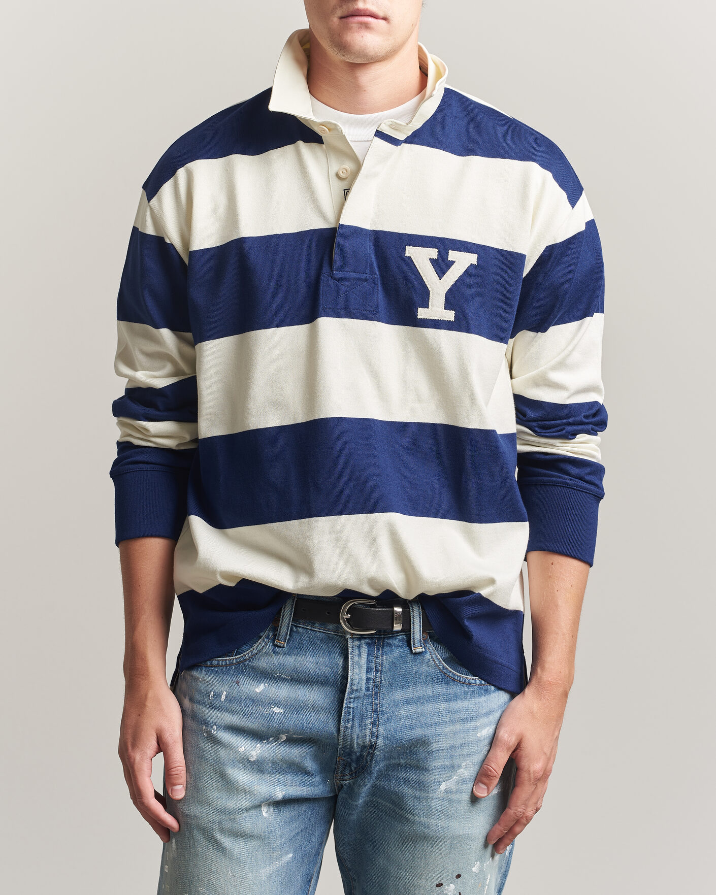 Men | Sweaters & Knitwear | Gant | YALE Striped Heavy Rugger Rich Navy