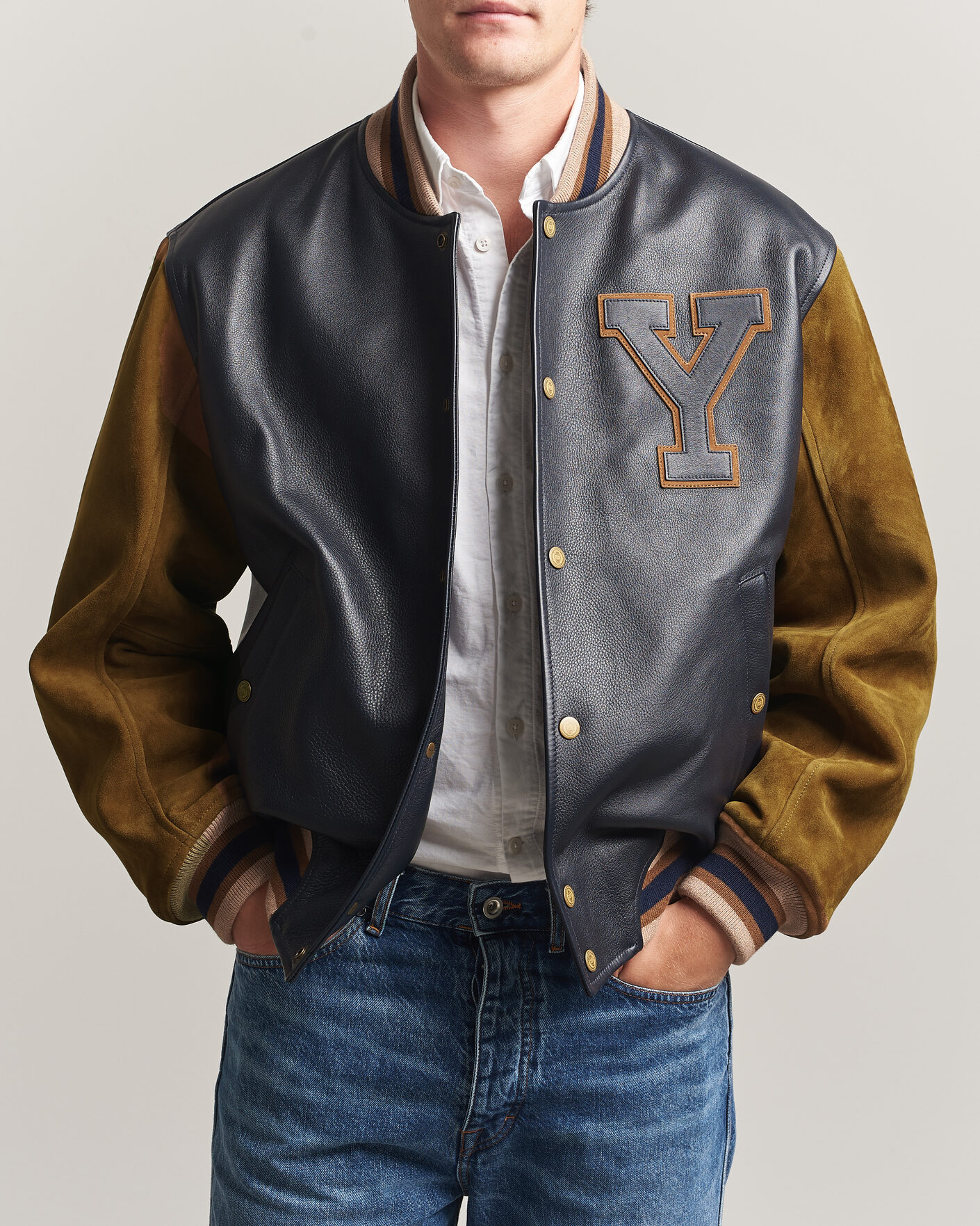 Men | Coats & Jackets | Gant | YALE Suede/Leather Varsity Jacket Navy