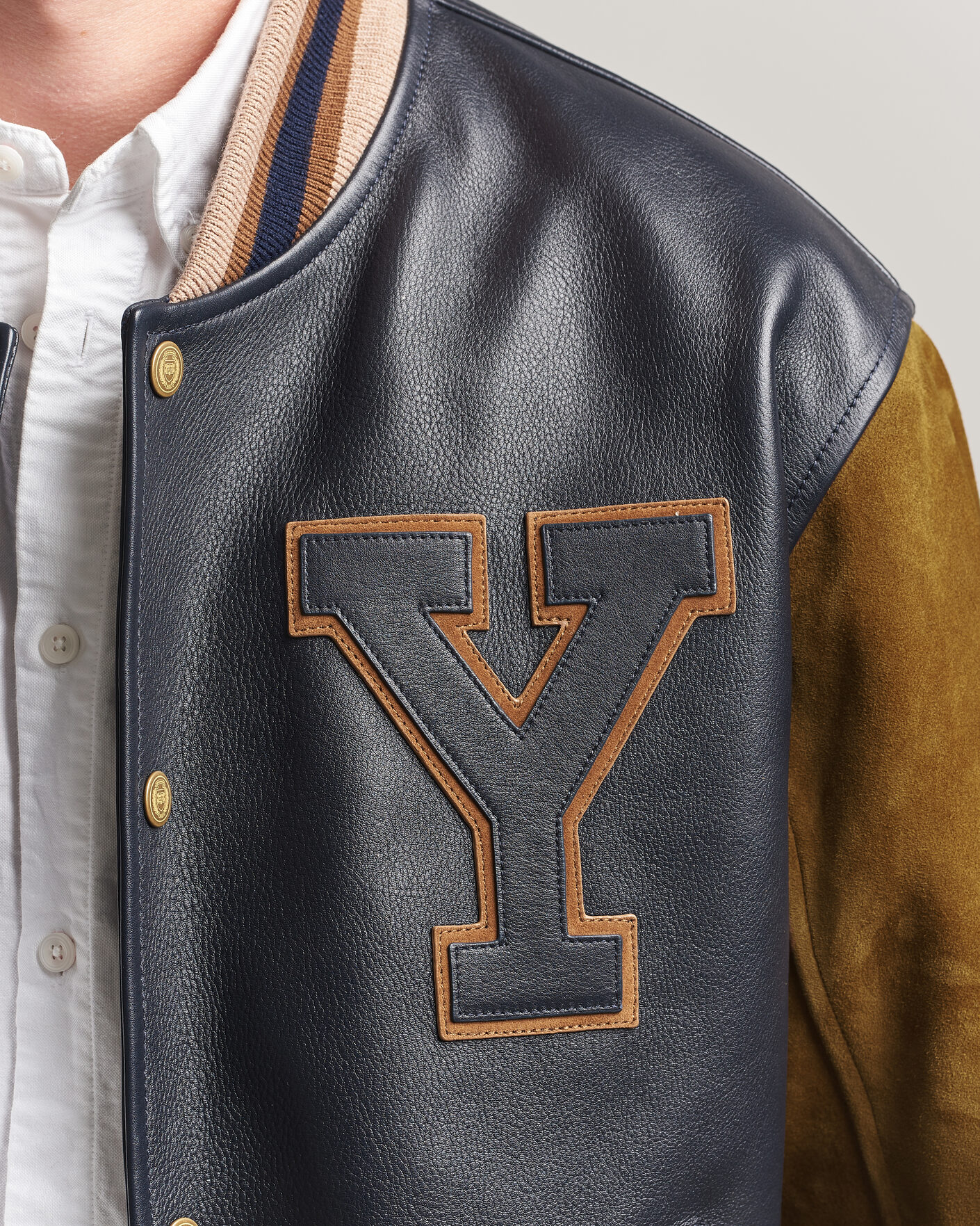 Men | Coats & Jackets | Gant | YALE Suede/Leather Varsity Jacket Navy