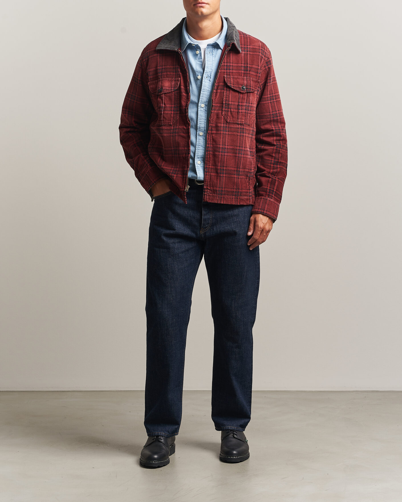 Men | Coats & Jackets | RRL | Corduroy Zip Shirt Jacket Red/Black