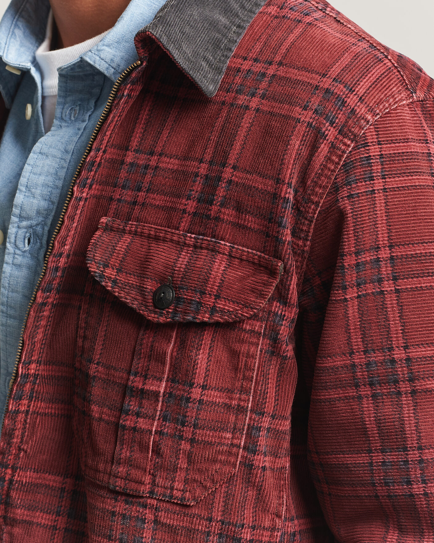 Men | Coats & Jackets | RRL | Corduroy Zip Shirt Jacket Red/Black