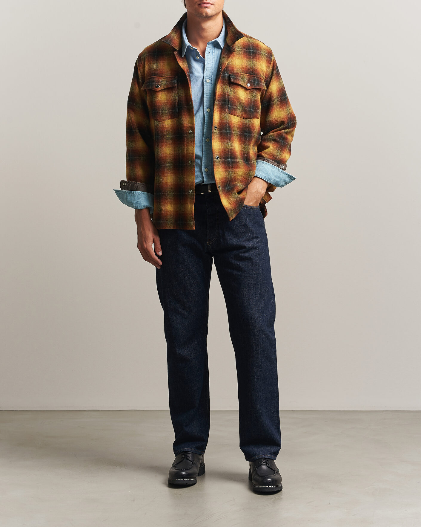 Men | Shirts | RRL | Jesse Plaid Camp Shirt Orange/Yellow